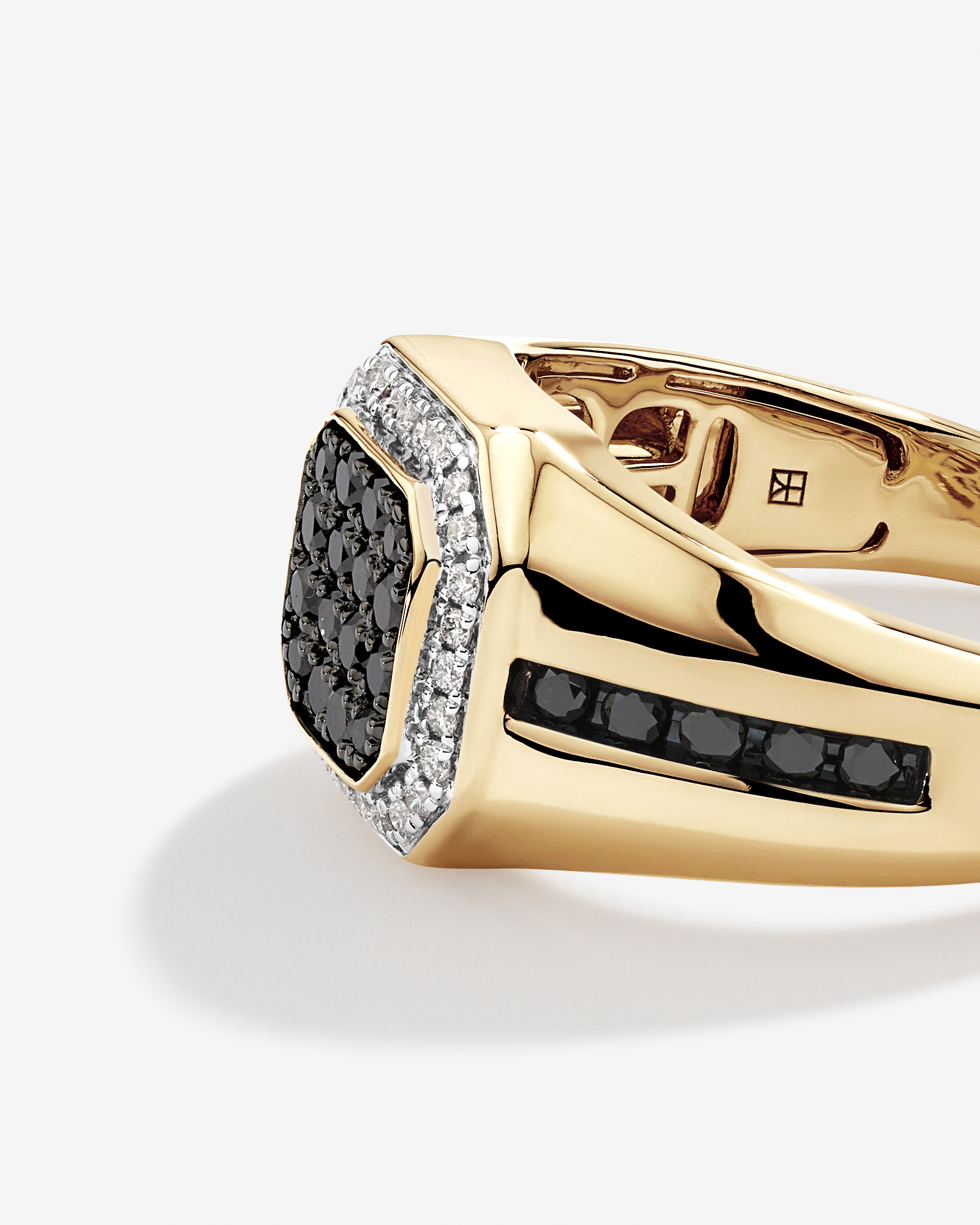 0.75 Carat TW Two-Tone Black and White Diamond Pave Men's Signet Ring in 10kt Yellow Gold