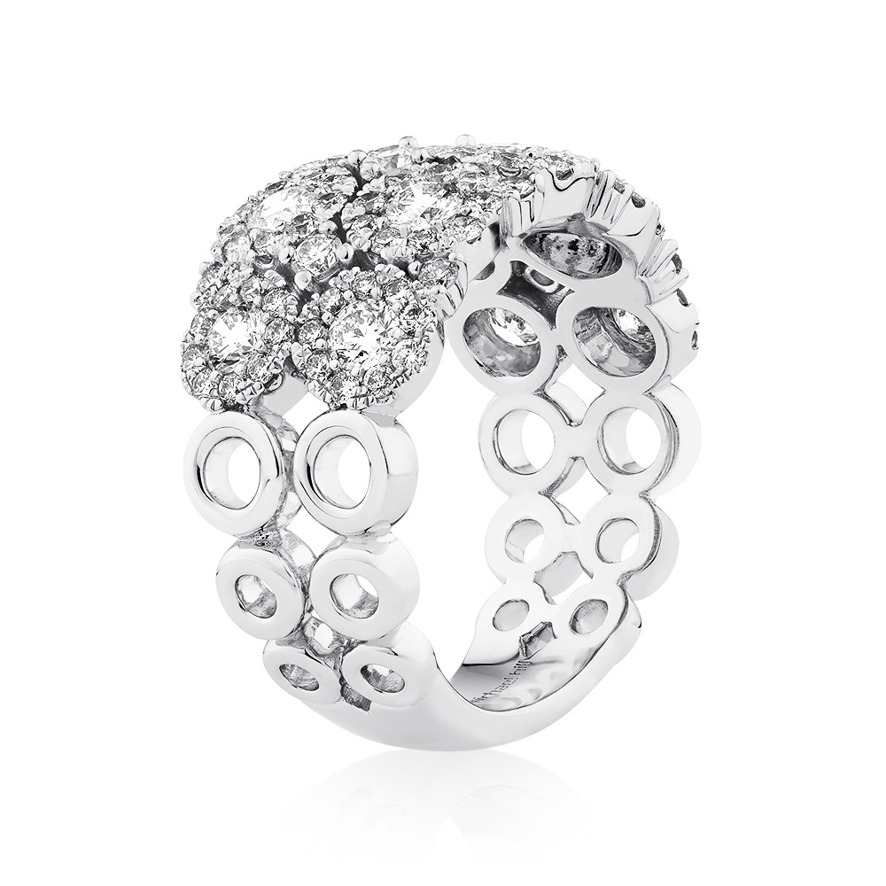 Bague à bulles à 2 rangs en or blanc 14 K avec diamants totalisant 2 ct