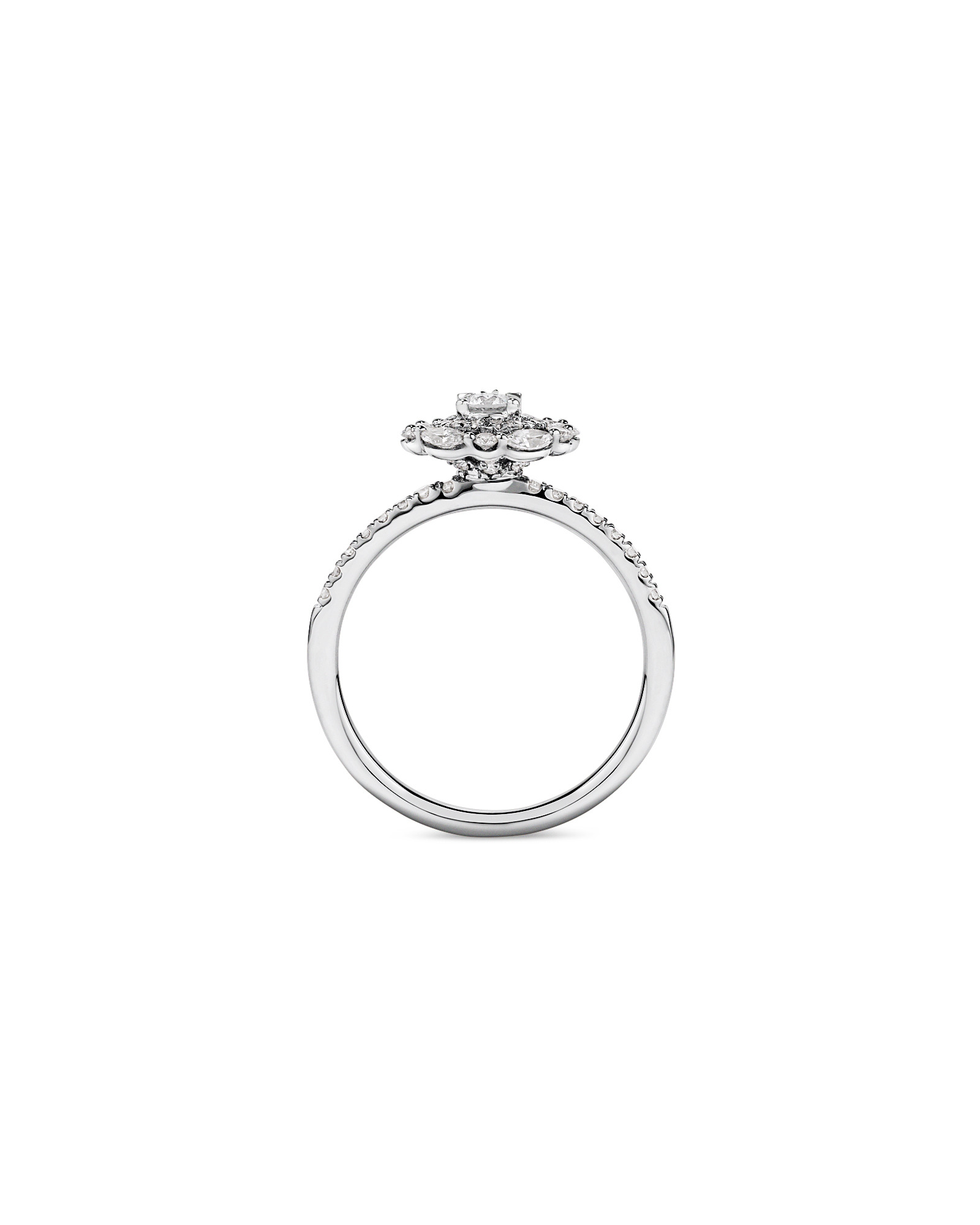 0.62 Carat TW Round Brilliant and Marquise Double Halo Cluster Diamond Ring 14kt White Gold