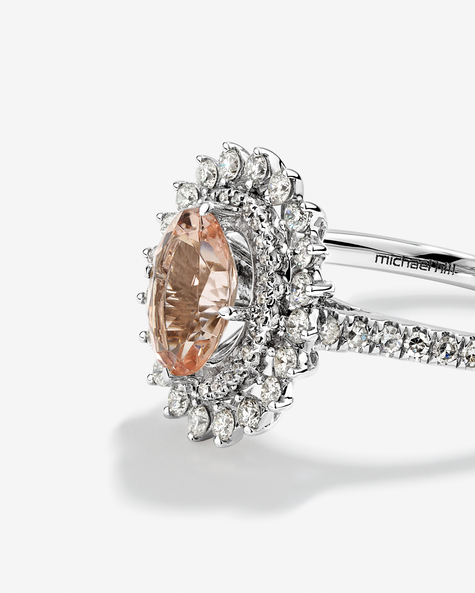 Morganite Lacy Halo Ring with .50TW of Diamonds in 10kt White Gold