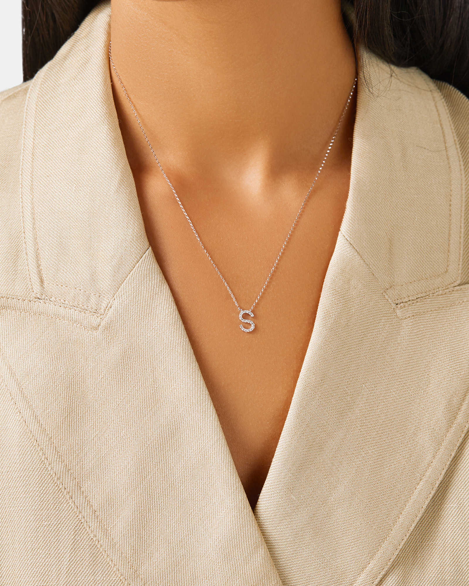 S' Initial necklace with 0.10 Carat TW of Diamonds in 10kt White Gold