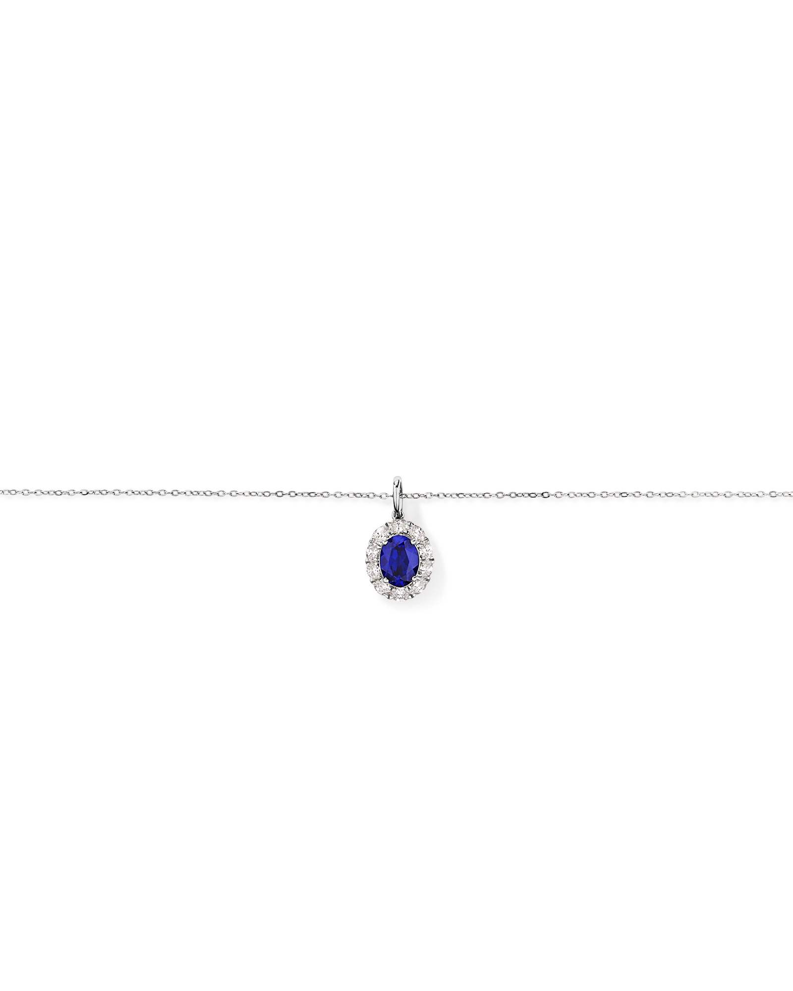 Création d’un pendentif en diamant TW cultivé en laboratoire en saphir et 0,47 carat TW avec chaîne en or blanc 10 carats