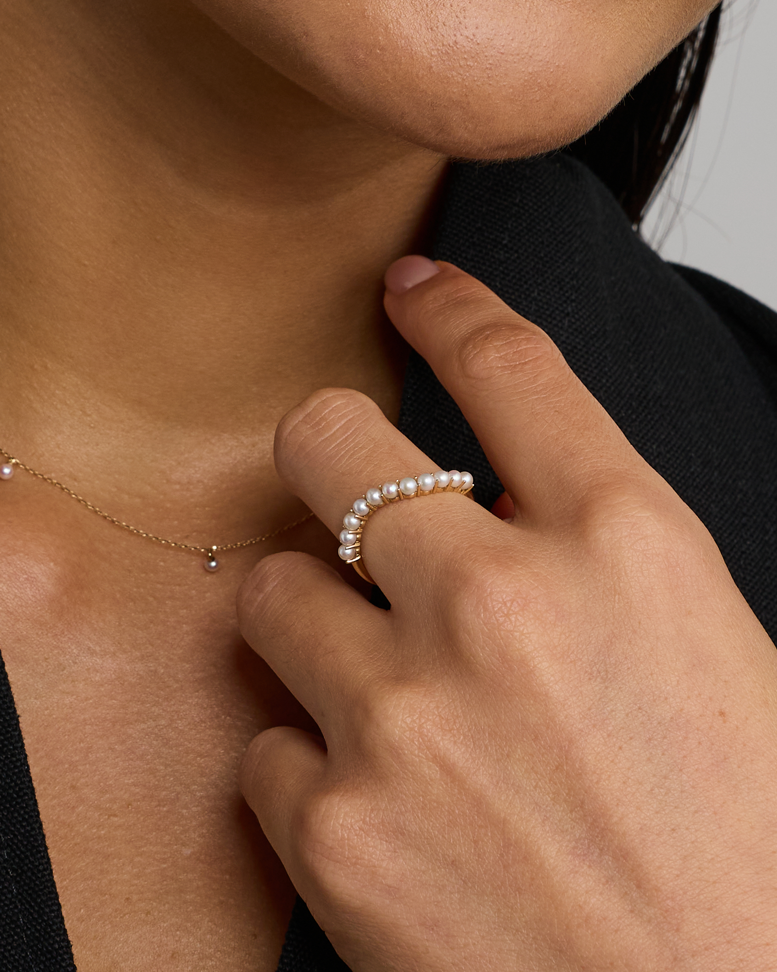 Cultured Freshwater Pearl Wave Band Ring 10kt Yellow Gold