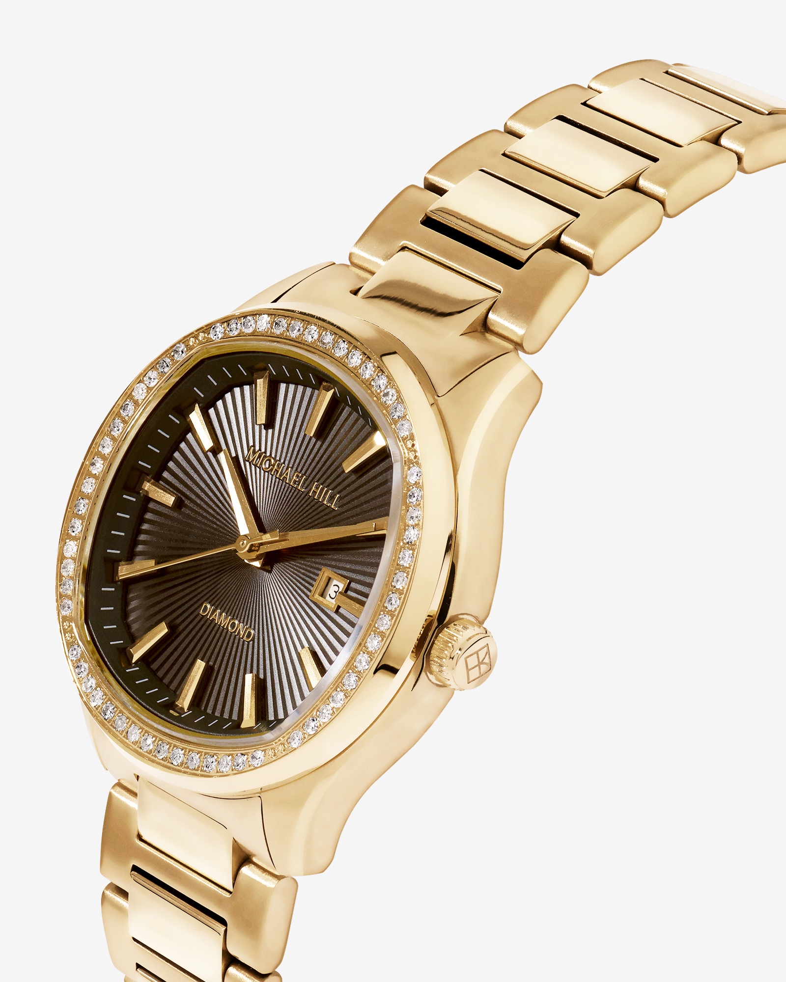 Women's Diamond Bezel Watch in Gold Tone with Black Dial