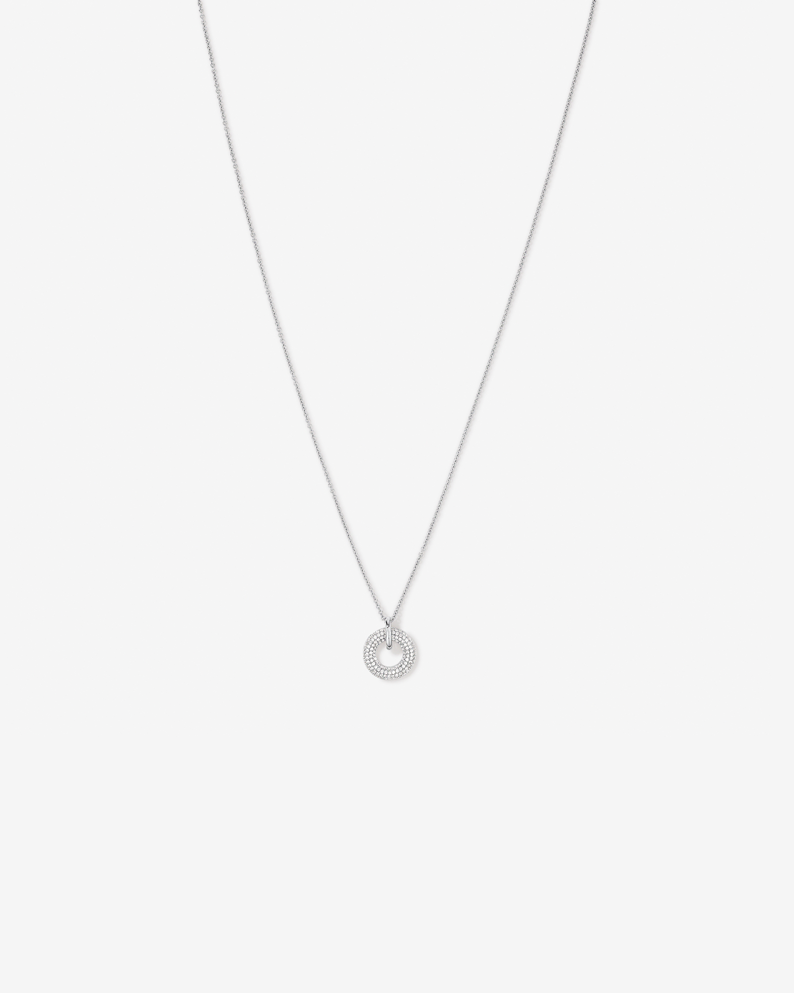 Collier pendentif cercle ouvert bombé pavé de zircon cubique en argent sterling