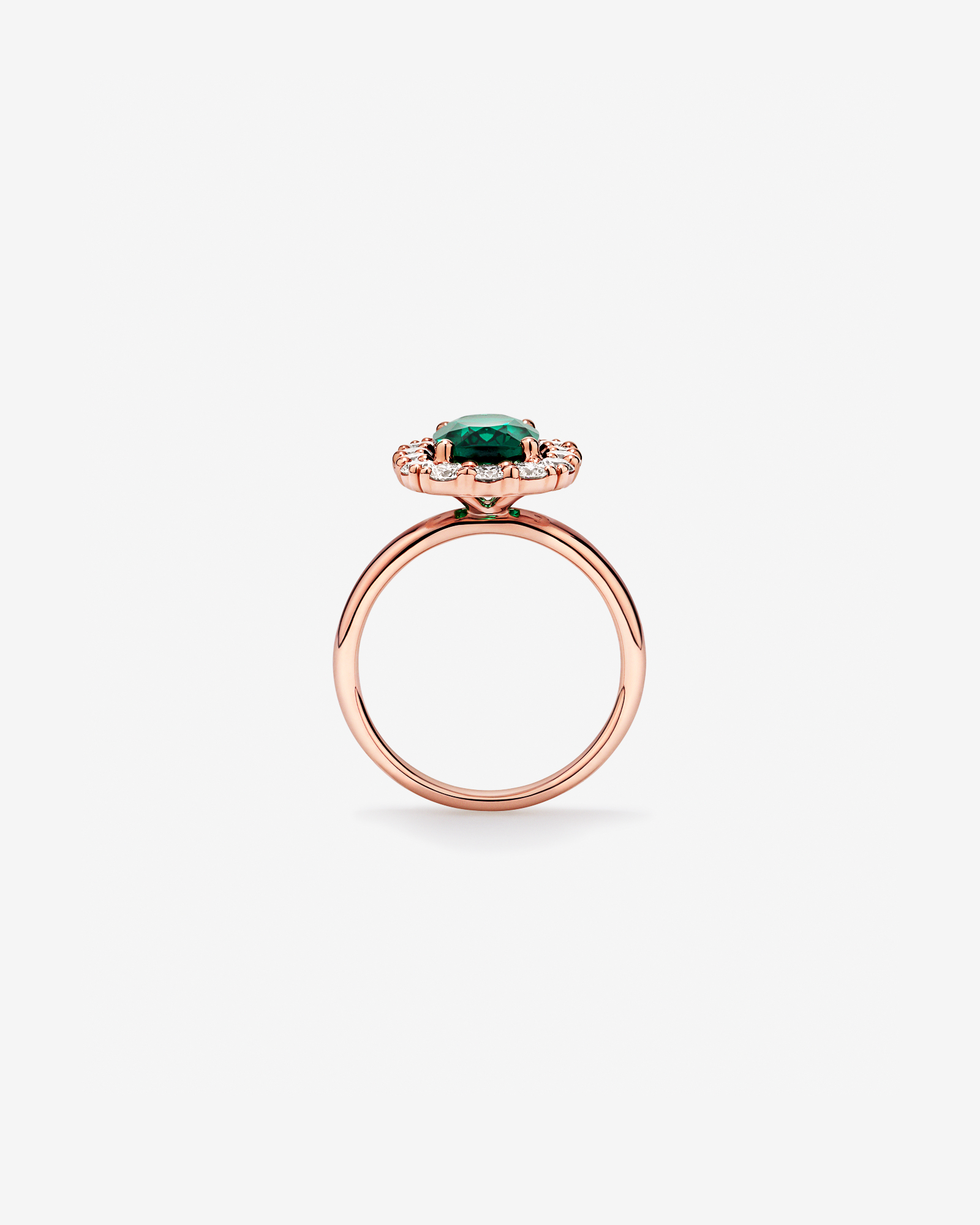 Created Emerald & 0.96 Carat TW Laboratory-Grown Diamond Halo Ring 10kt Rose Gold