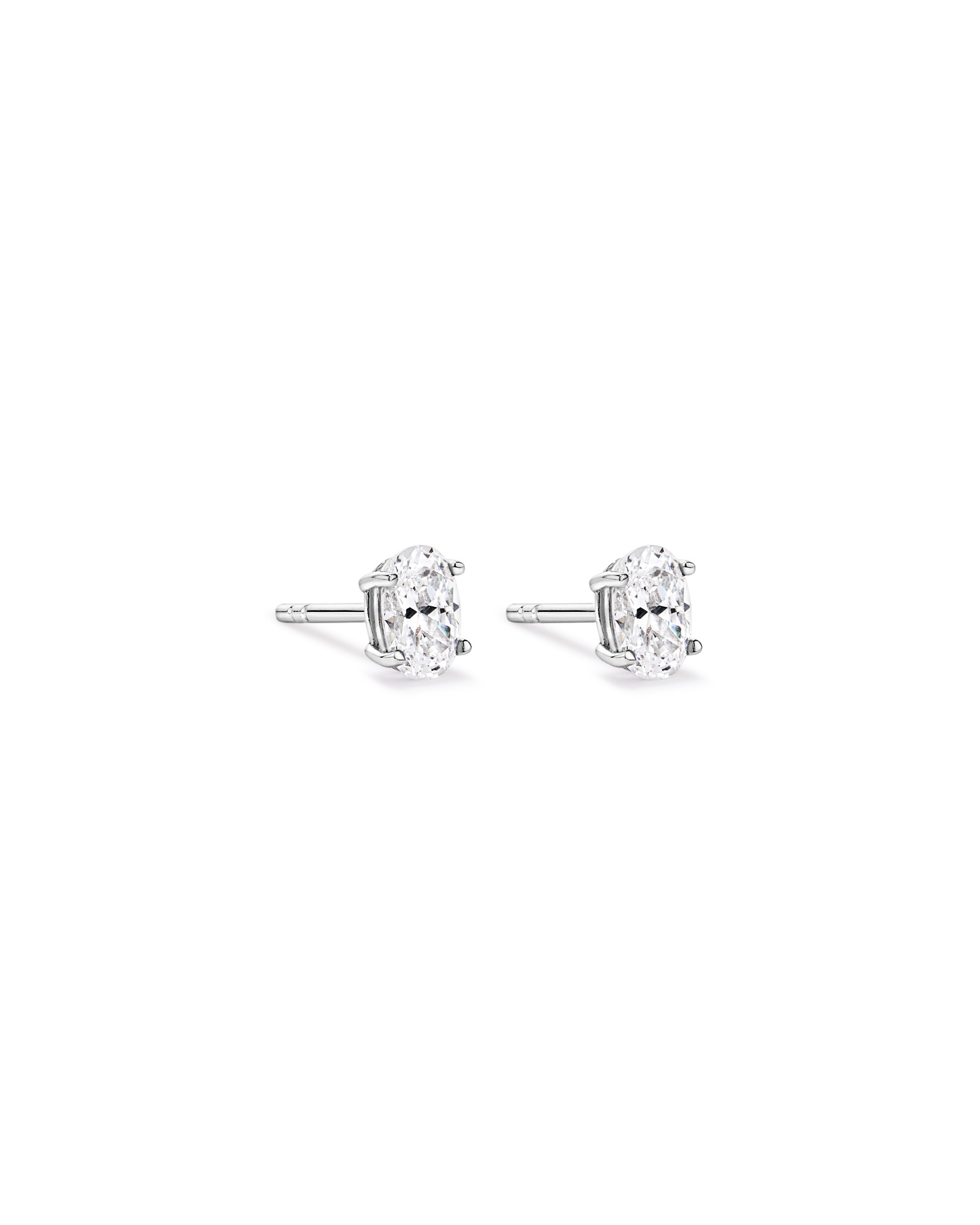 Oval Cubic Zirconia Solitaire Stud Earrings in Sterling Silver