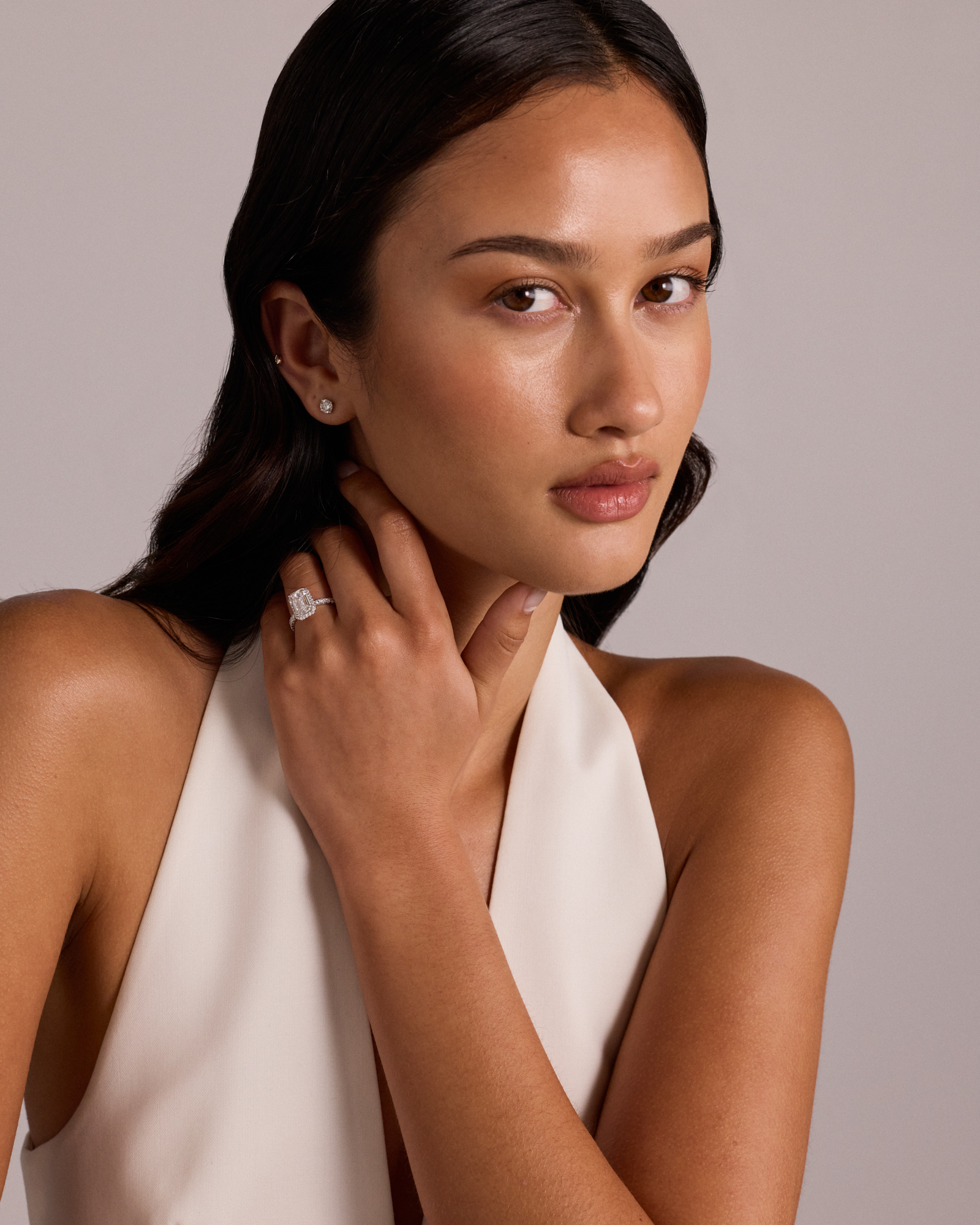 3.60 Carat TW Emerald Cut Laboratory-Grown Diamond Halo Engagement Ring in 18kt White Gold