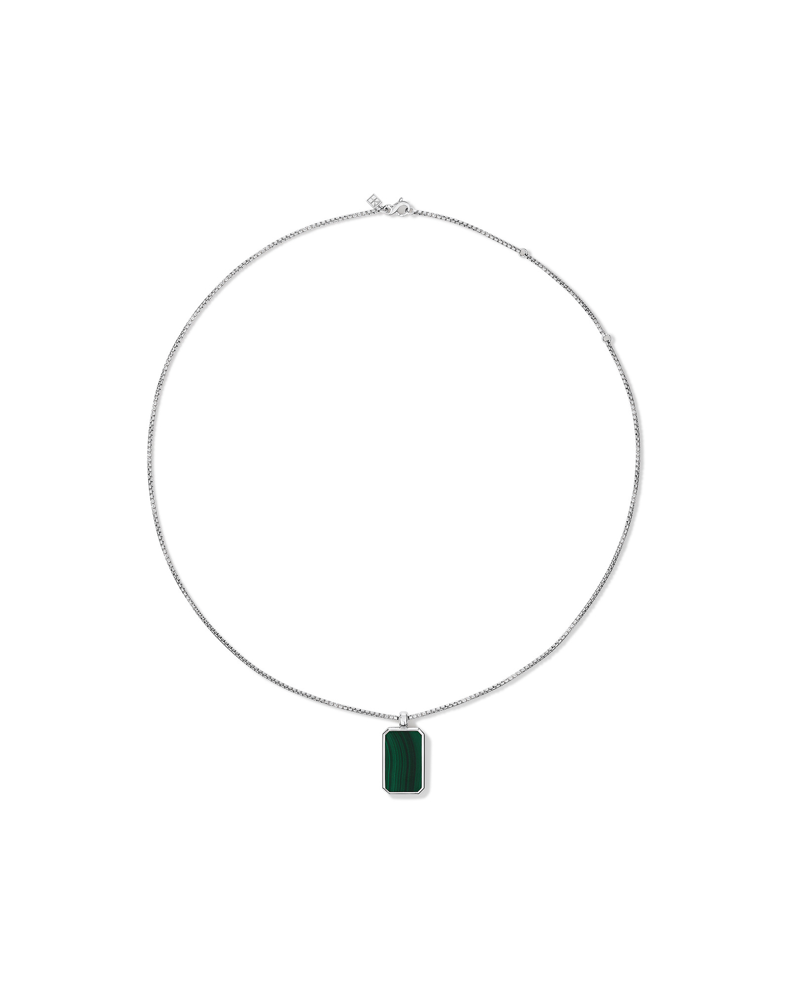 Collier pendentif chaîne avec pierre précieuse rectangulaire en malachite verte en argent sterling
