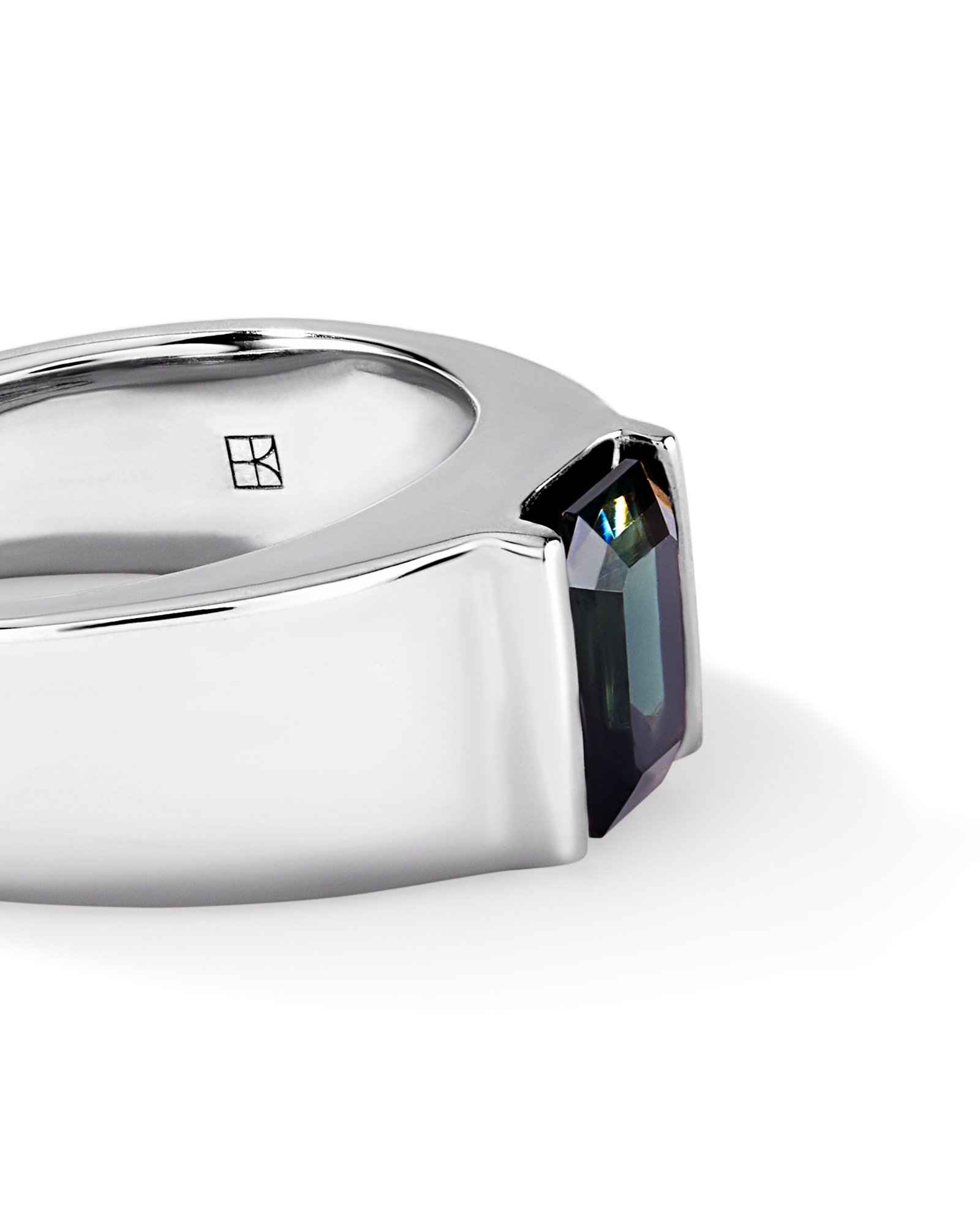 Australian Parti Sapphire Wide-Band Ring 10kt White Gold