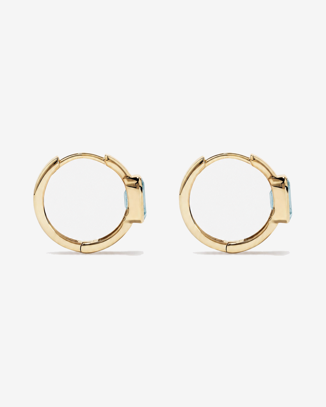 Aquamarine Bezel Huggie Earrings in 10kt Yellow Gold