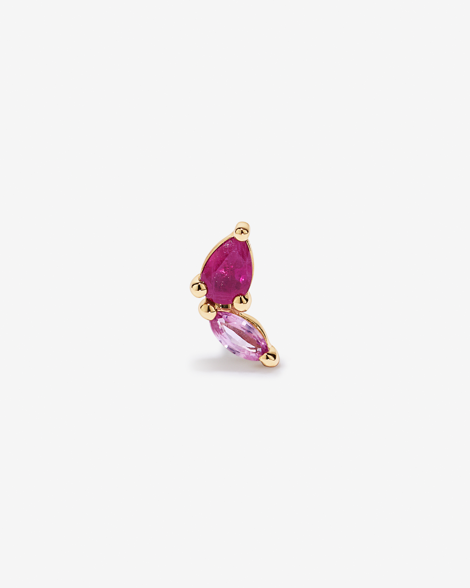 Pink Sapphire and Ruby Gemstone Flat Back Helix Single Stud Earring in 10kt Yellow Gold