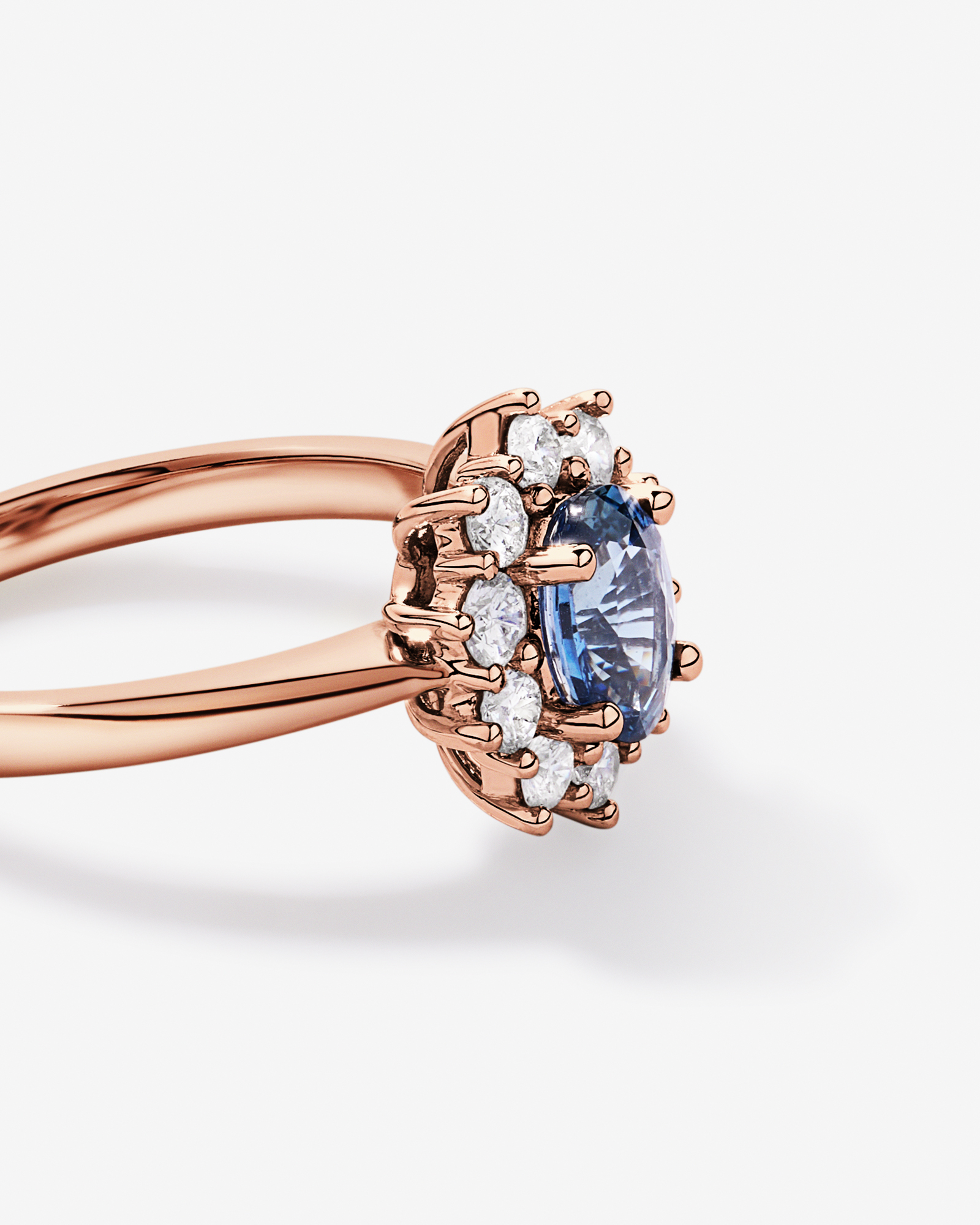 Ceylon Sapphire and 0.50 Carat TW Diamond Halo Ring 14kt Rose Gold
