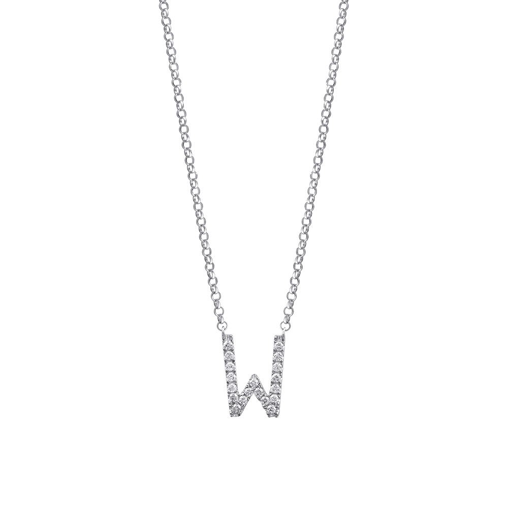 W Initial Necklace with 0.10 Carat TW of Diamonds in 10kt White Gold