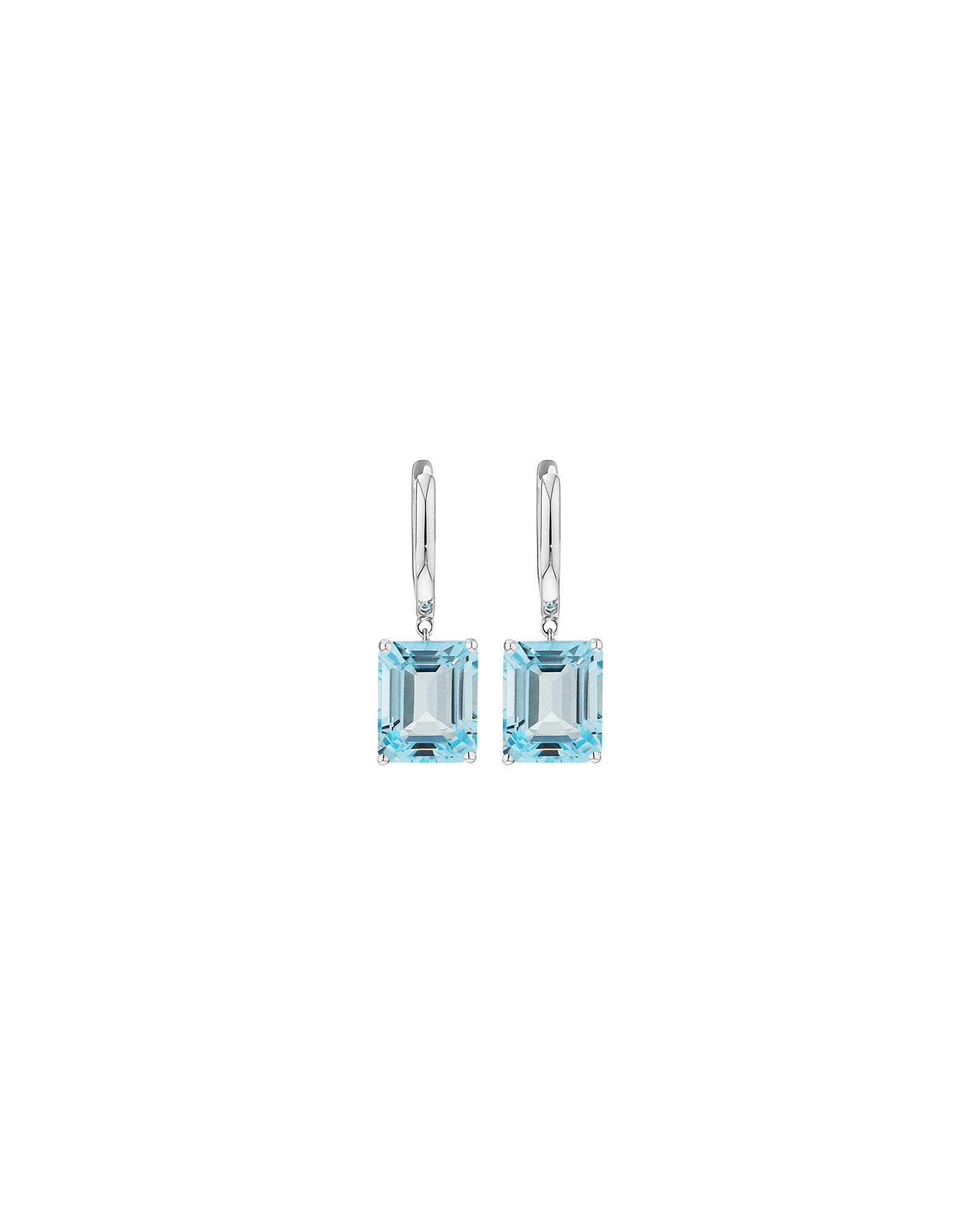 Emerald Cut Sky Blue Topaz Drop Earrings in Sterling Silver