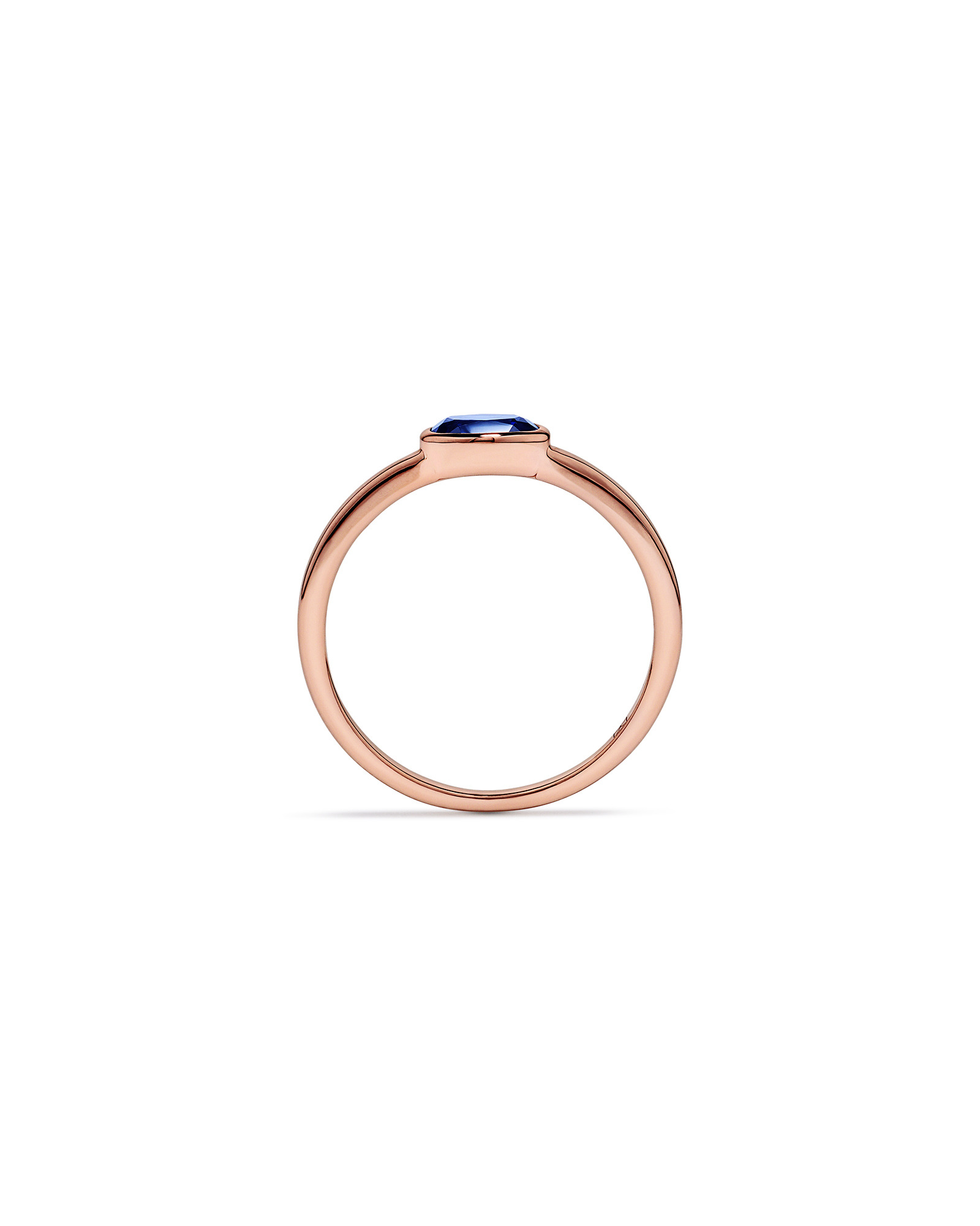 Oval Blue Created Sapphire East-to-West Set Bezel Ring 10kt Rose Gold