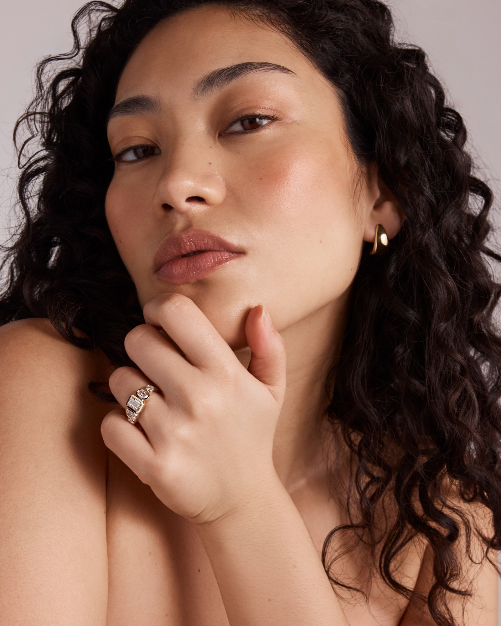 Bague de fiançailles en or jaune 14 carats, sertie de 5 diamants synthétiques de 2,90 carats