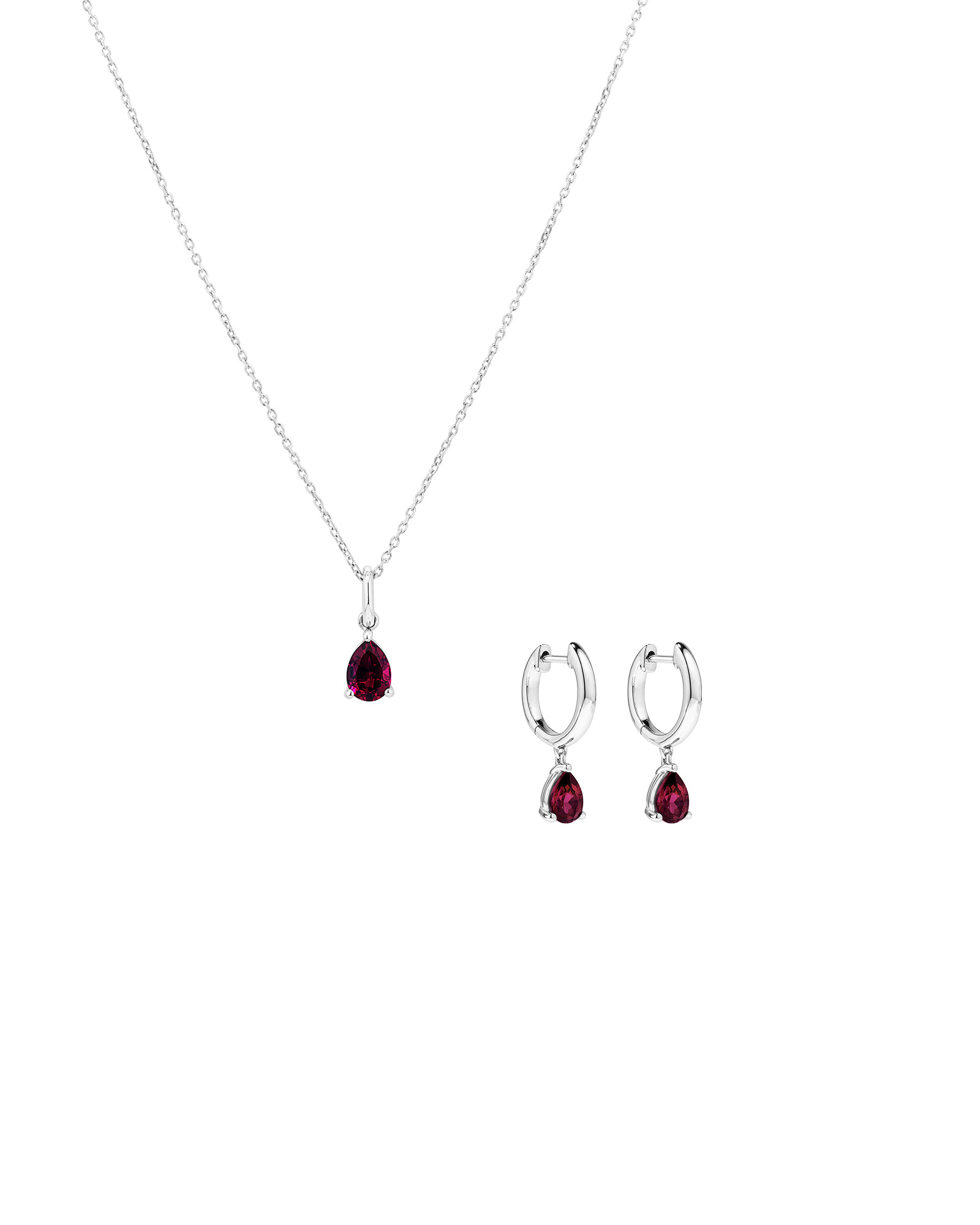 Ensemble pendentif et boucles d'oreilles pendantes en rubis créé taille poire en argent sterling