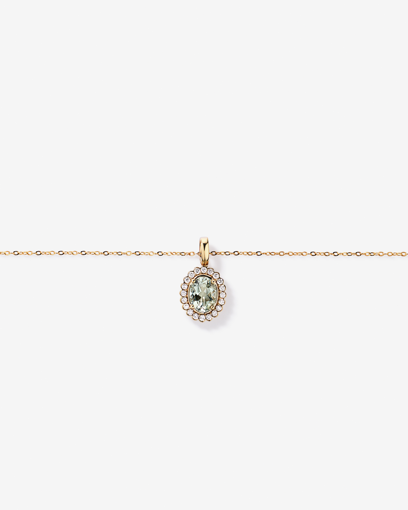 Améthyste verte & 0,20TW de pendentif halo en diamant avec chaîne en or jaune 10 carats