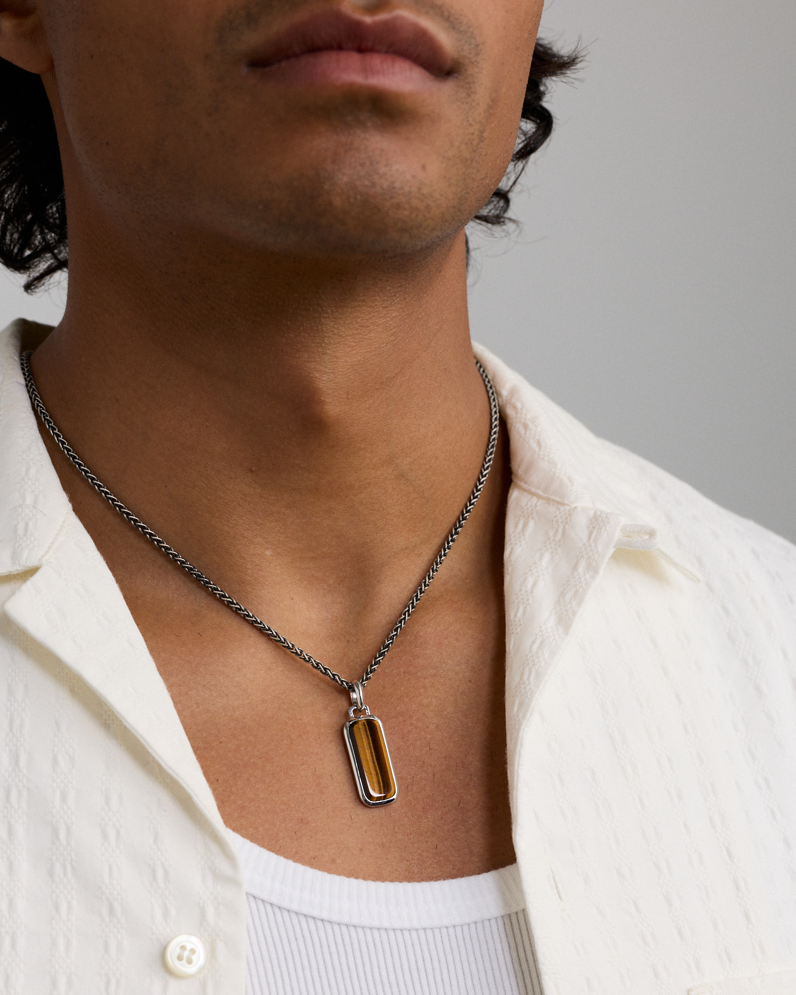 Tiger Eye Oblong Pendant in Sterling Silver