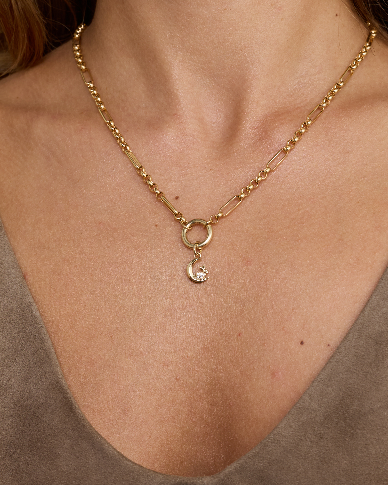 Moon Rabbit Pendant with Cubic Zirconia in 10kt Gold