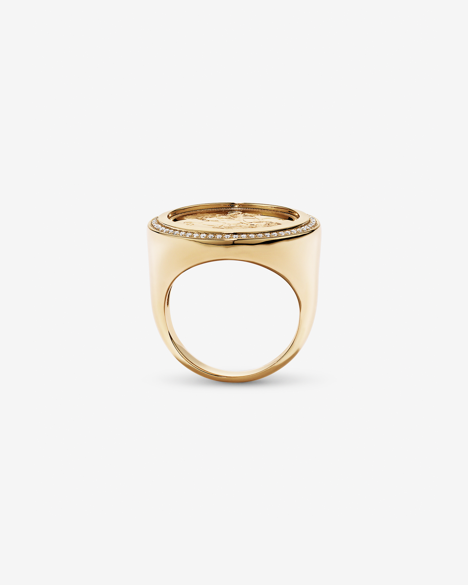 0.30 Carat TW Diamond Full Sovereign Medallion Ring 10kt and 22kt Yellow Gold