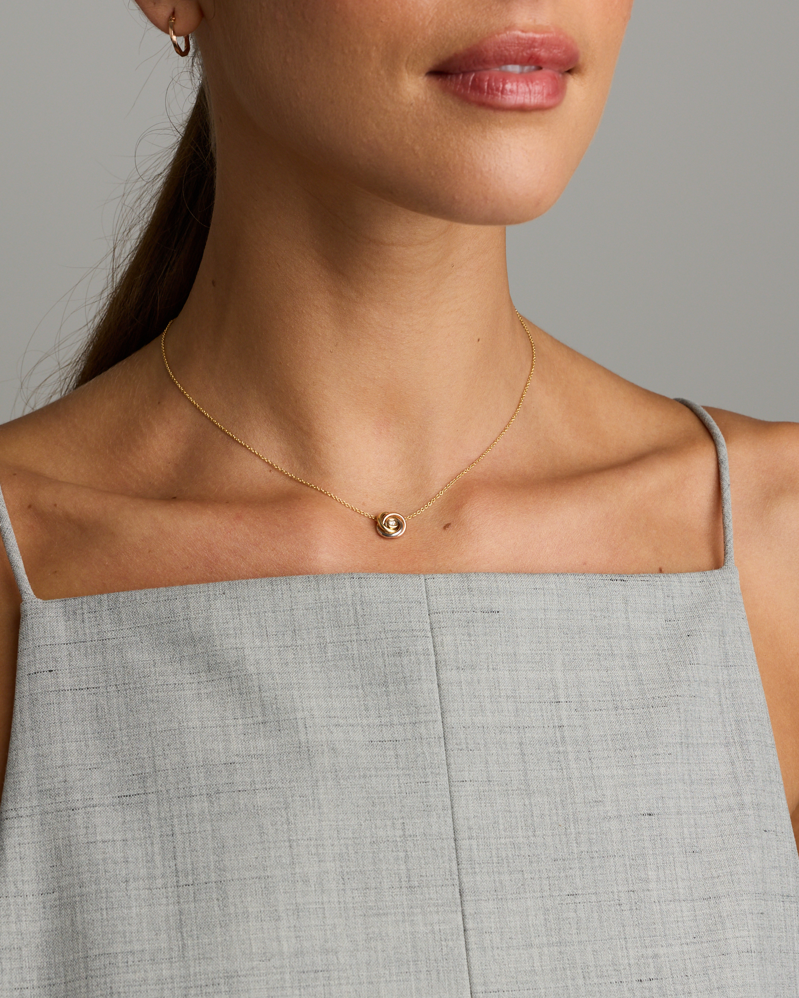 Diamond Accent Tri Tone Knot Necklace in 10kt Yellow, Rose and White Gold