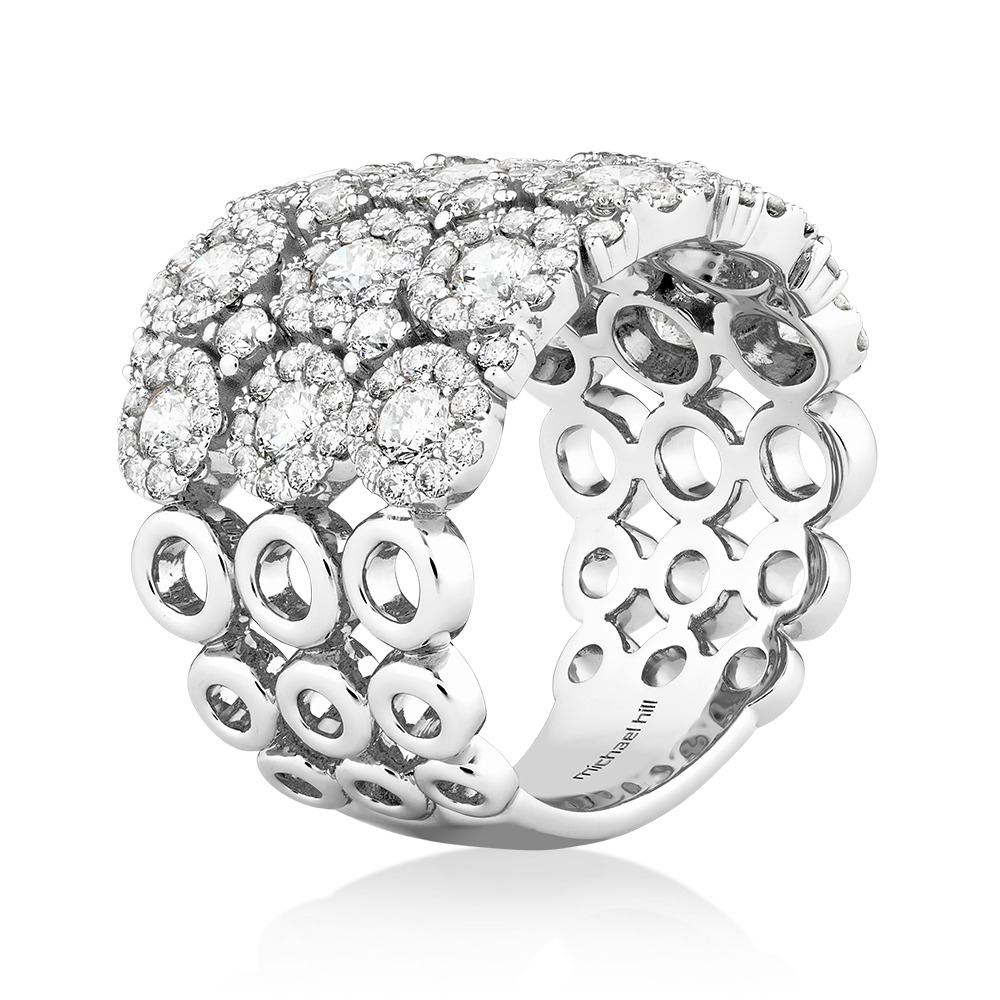 Bague à bulles à 3 rangs en or blanc 14 K avec diamants totalisant 3 ct