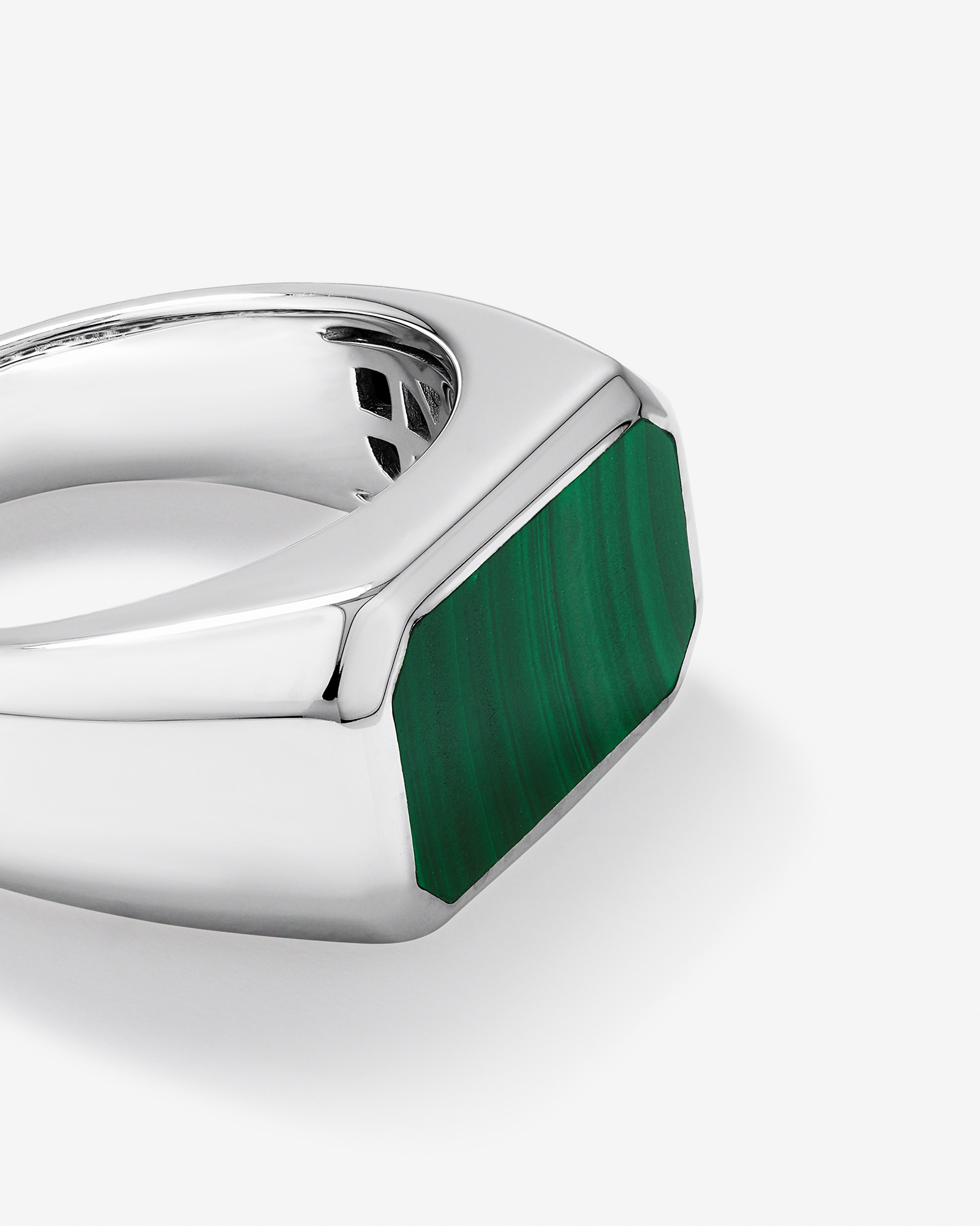 Bague chevalière rectangulaire en argent sterling avec gemme malachite verte pour hommes