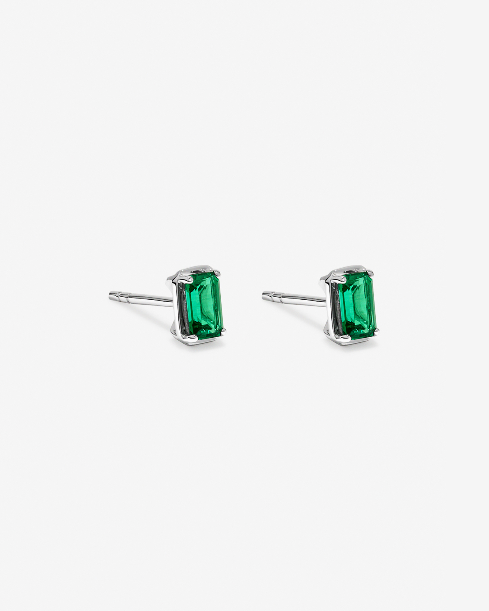 Emerald-Cut Created Emerald Stud Earrings in Sterling Silver
