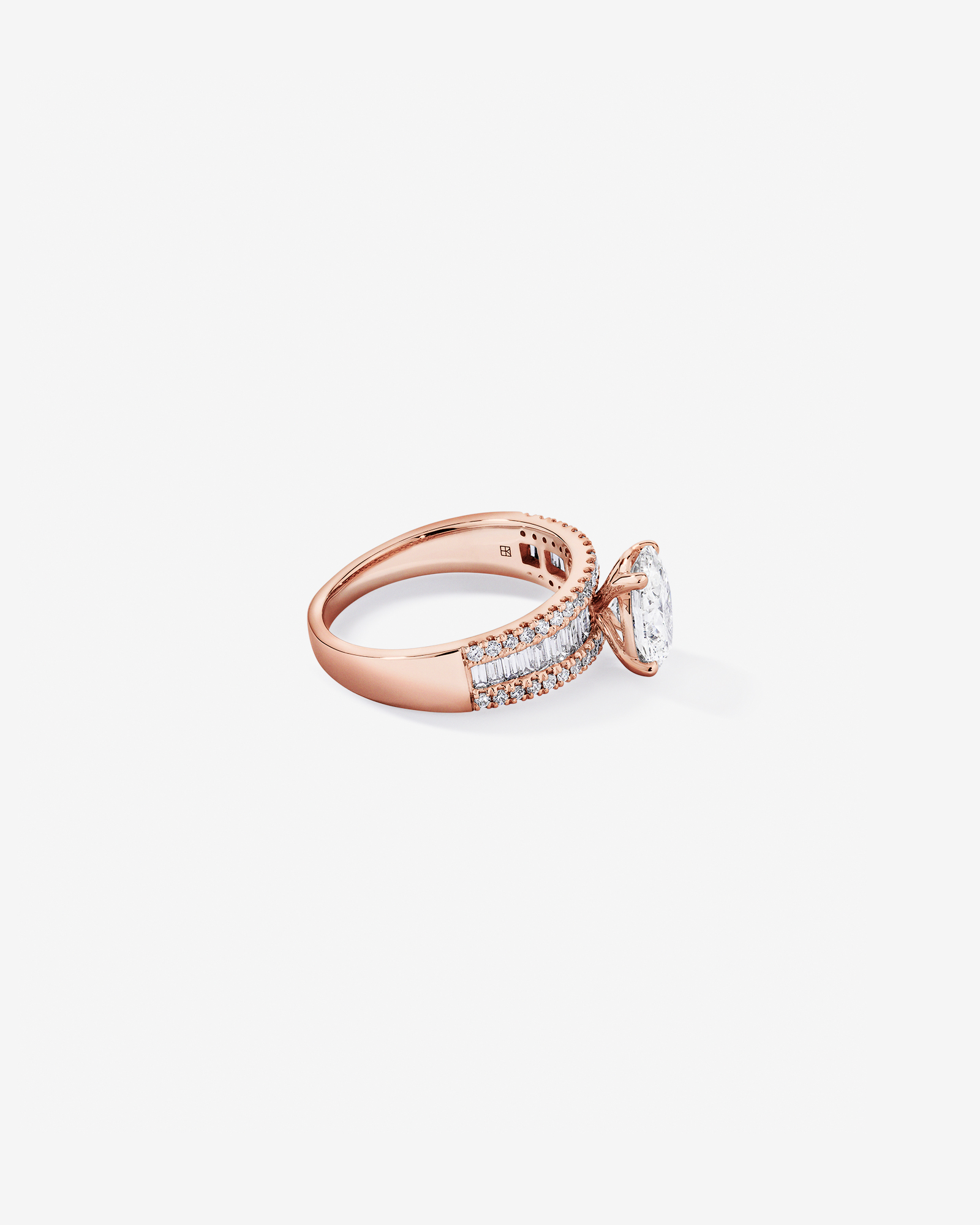 2.21 Carat TW Oval and Baguette Laboratory-Grown Side Accent Diamond Ring 14kt Rose Gold