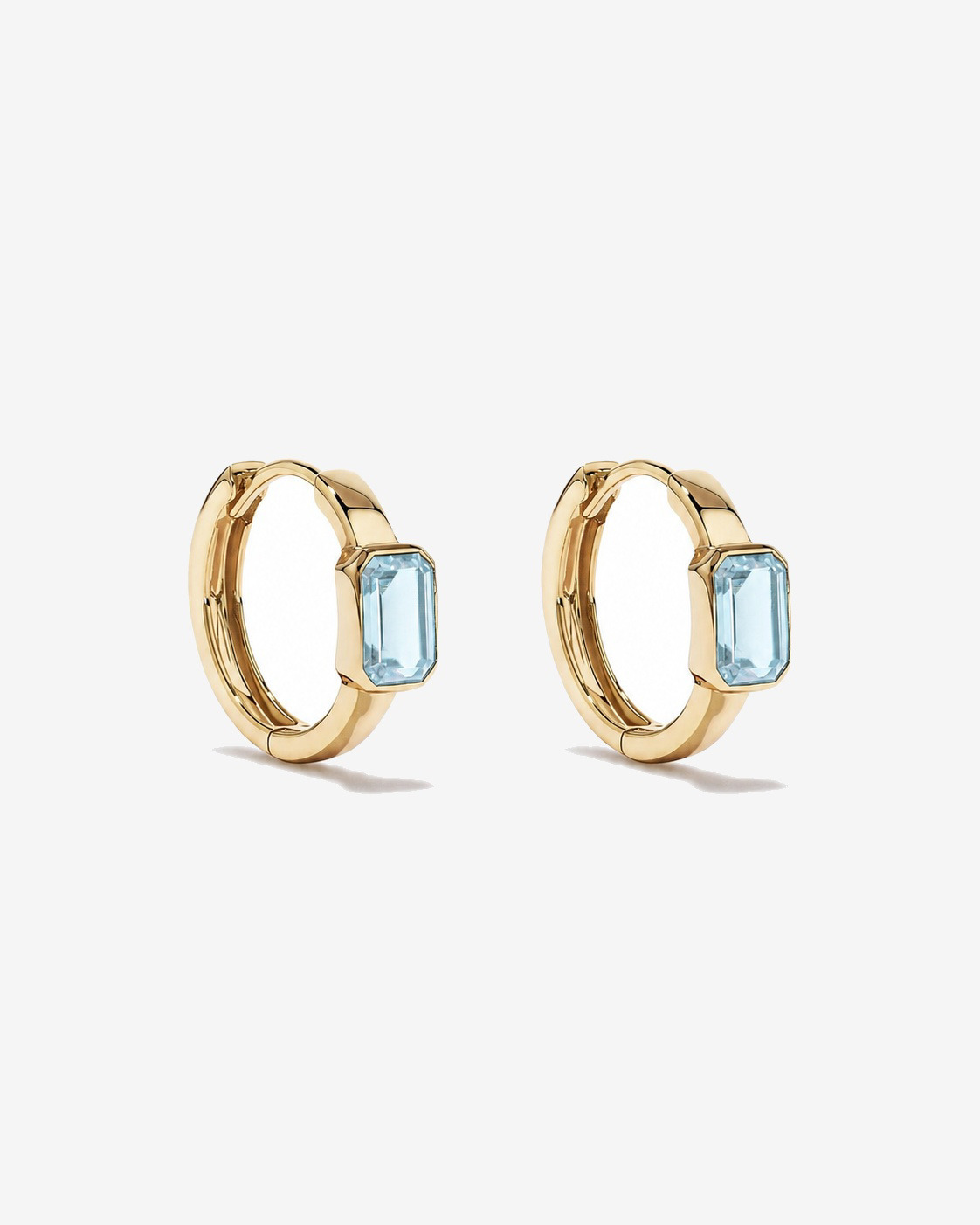 Aquamarine Bezel Huggie Earrings in 10kt Yellow Gold