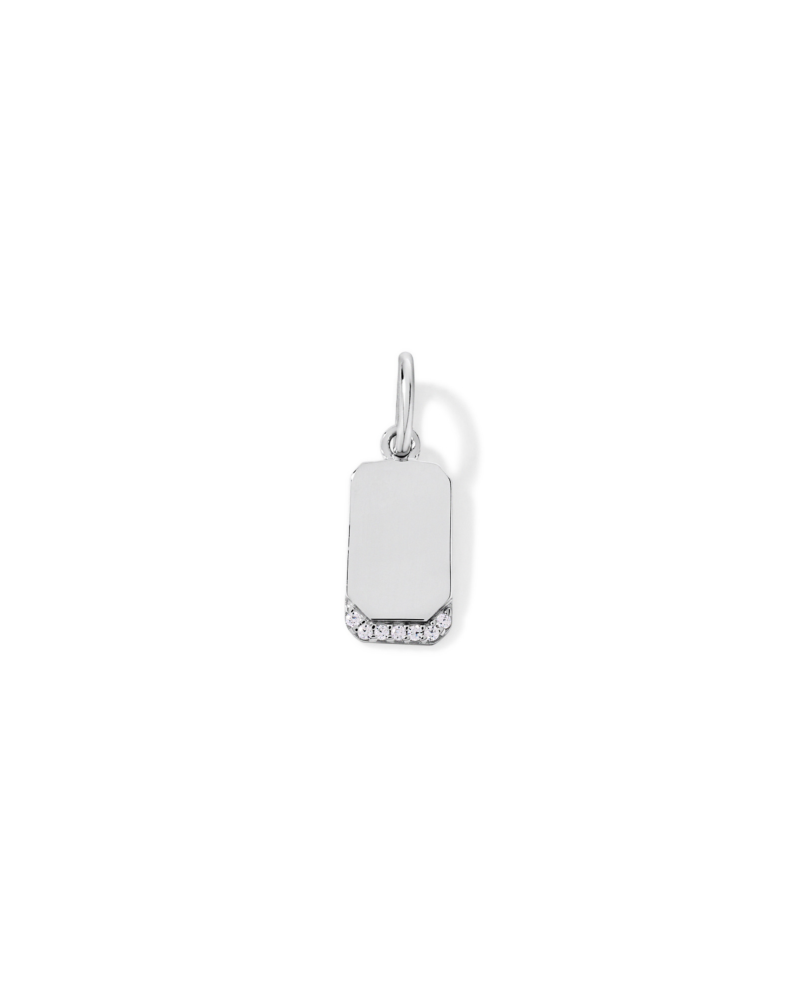 Engravable Cut Corner Tag Pendant with Cubic Zirconia in Sterling Silver