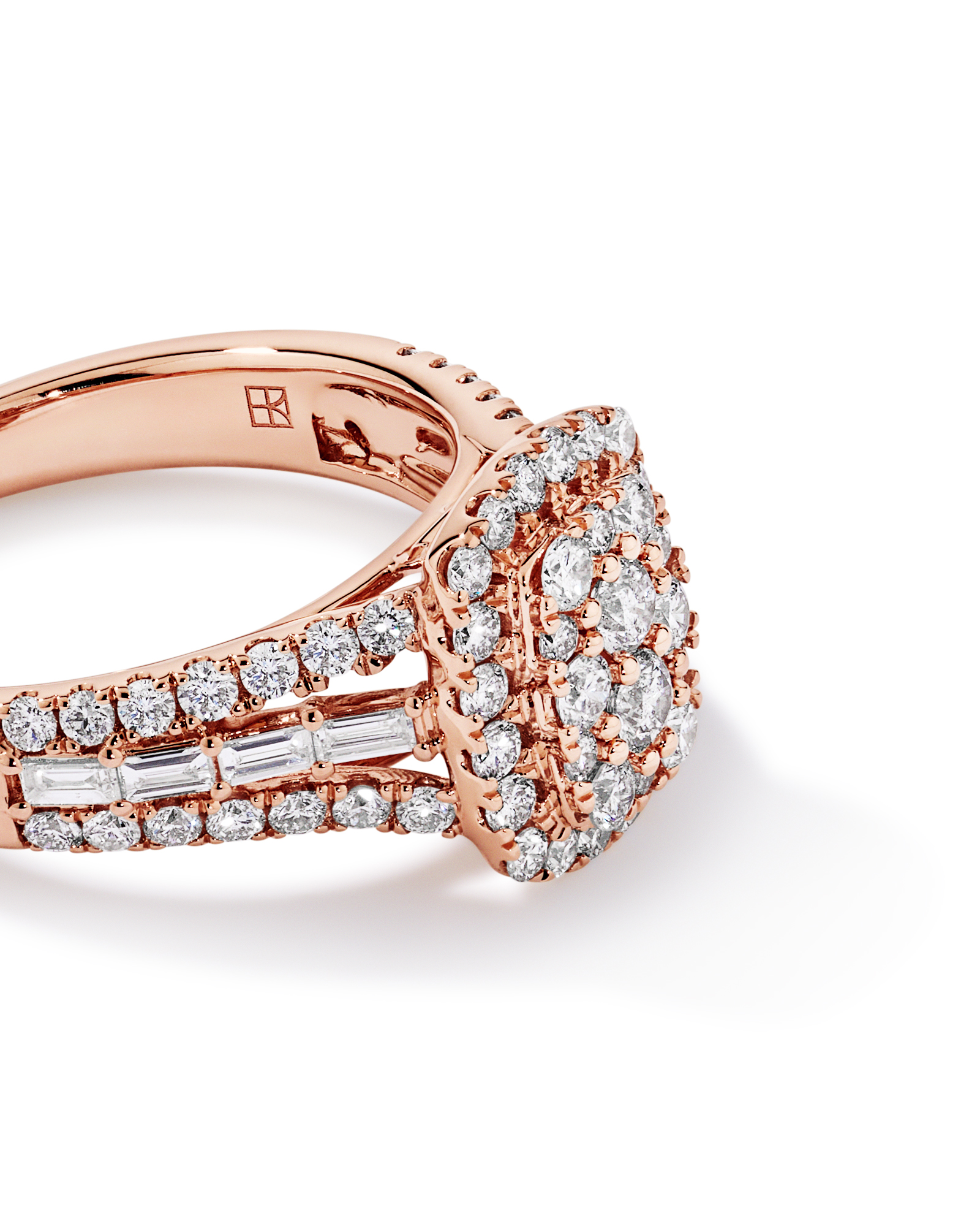 1.25 Carat TW Round Brilliant and Baguette Cluster Diamond Ring 14kt Rose Gold