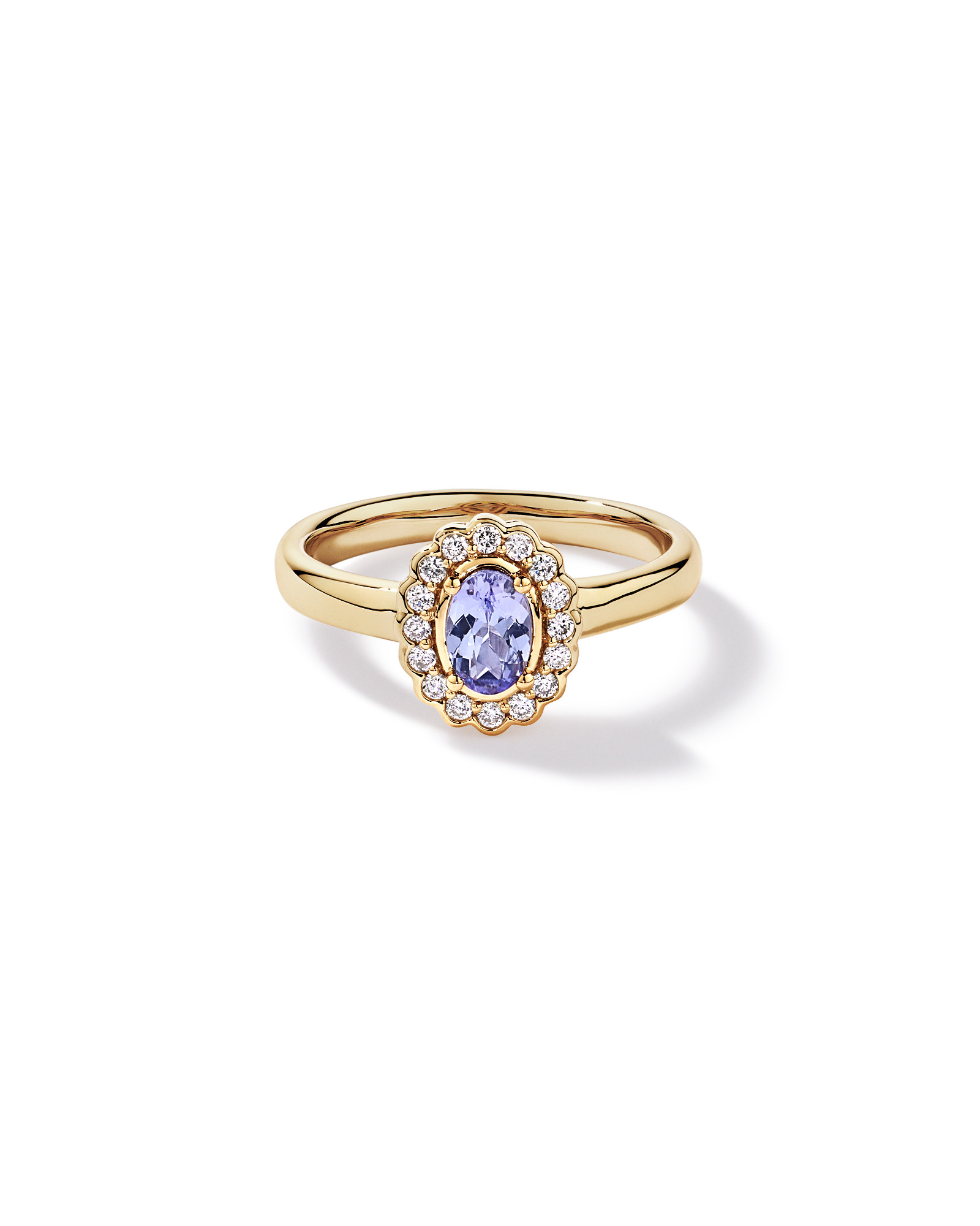 Tanzanite & 0.15TW of Diamond Halo Ring 10kt Yellow Gold