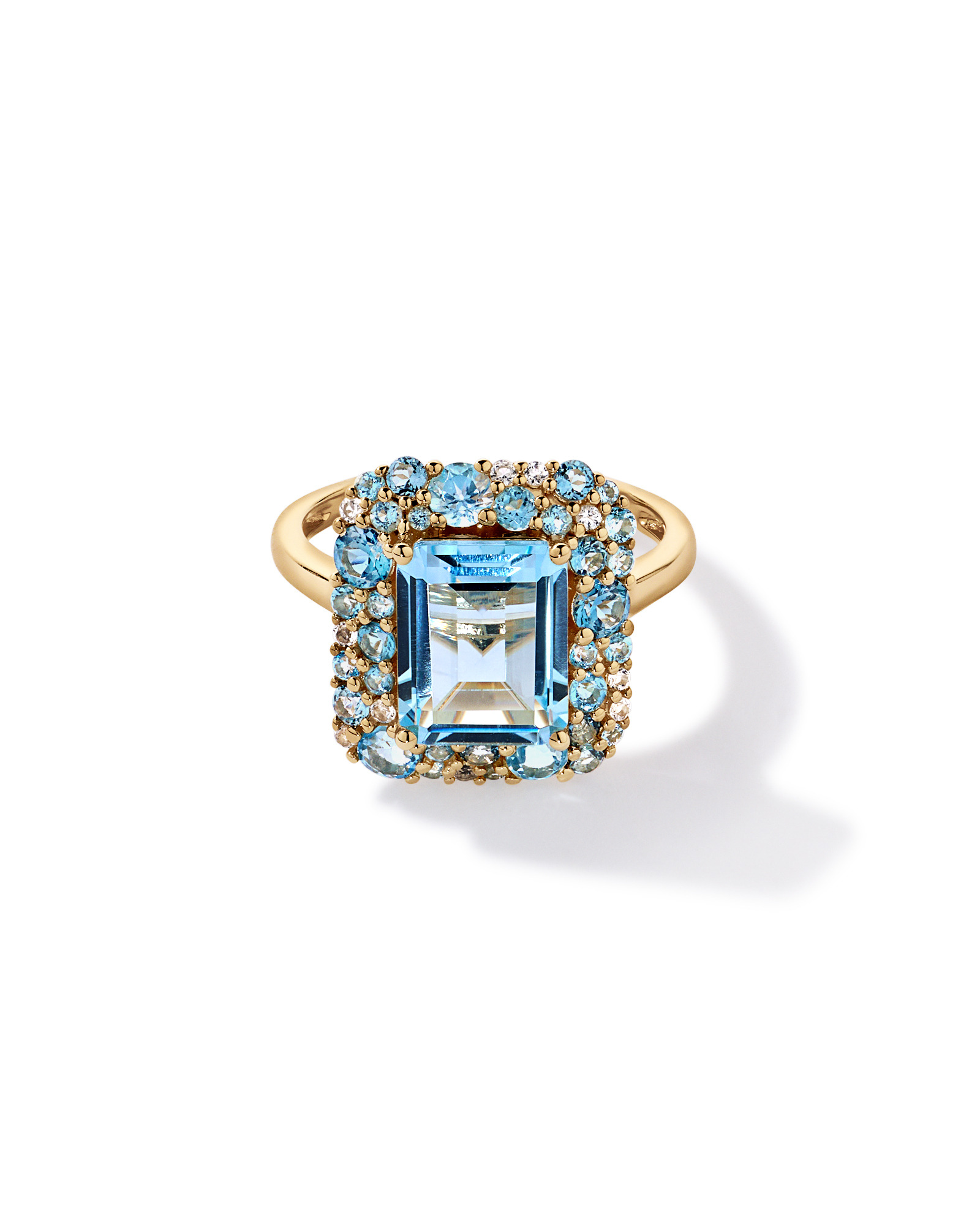 Sky Blue, London Swiss Blue & White Topaz Halo Ring 10kt Yellow Gold