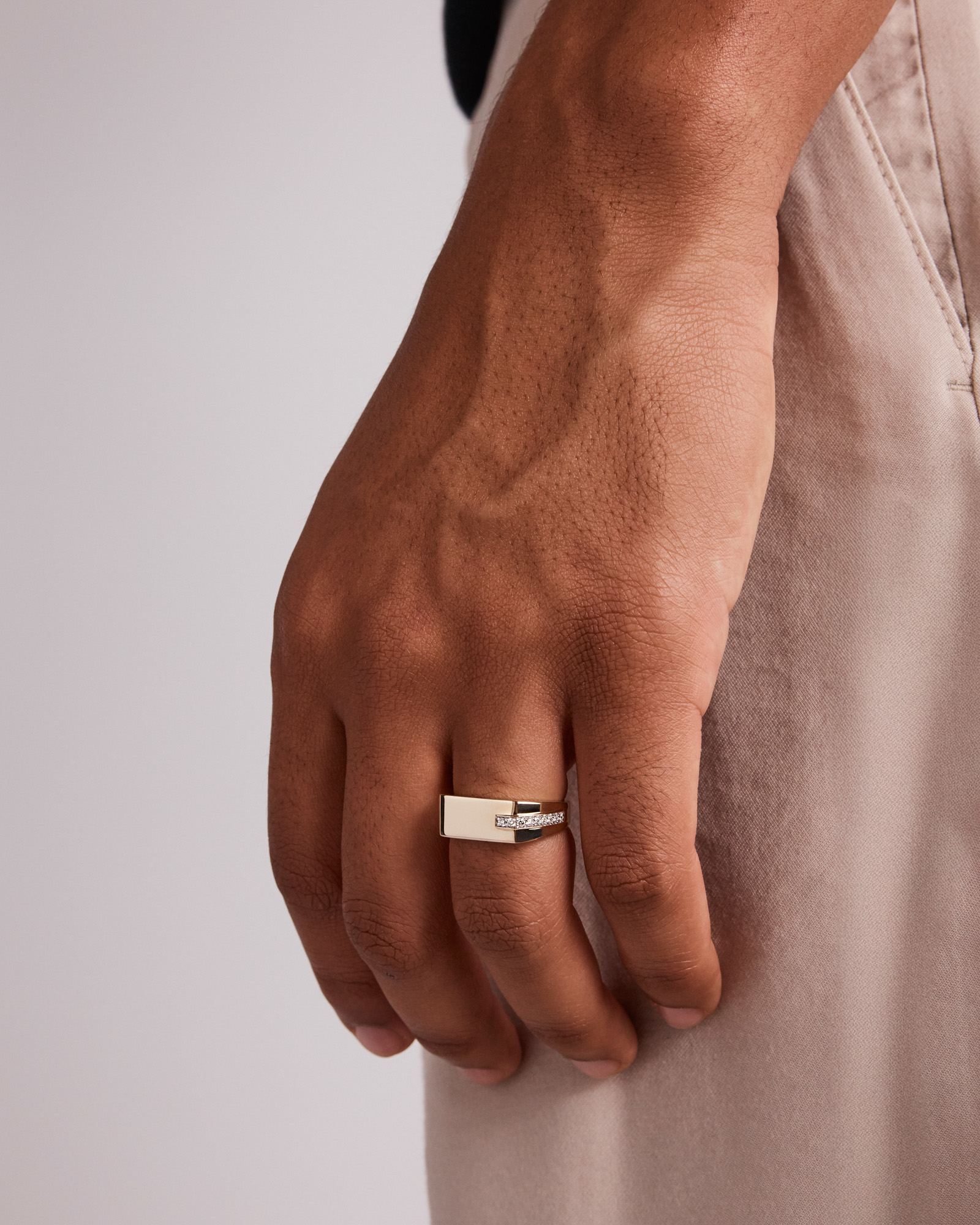 Diamond Accent Men's Signet Ring in 10kt Yellow and White Gold