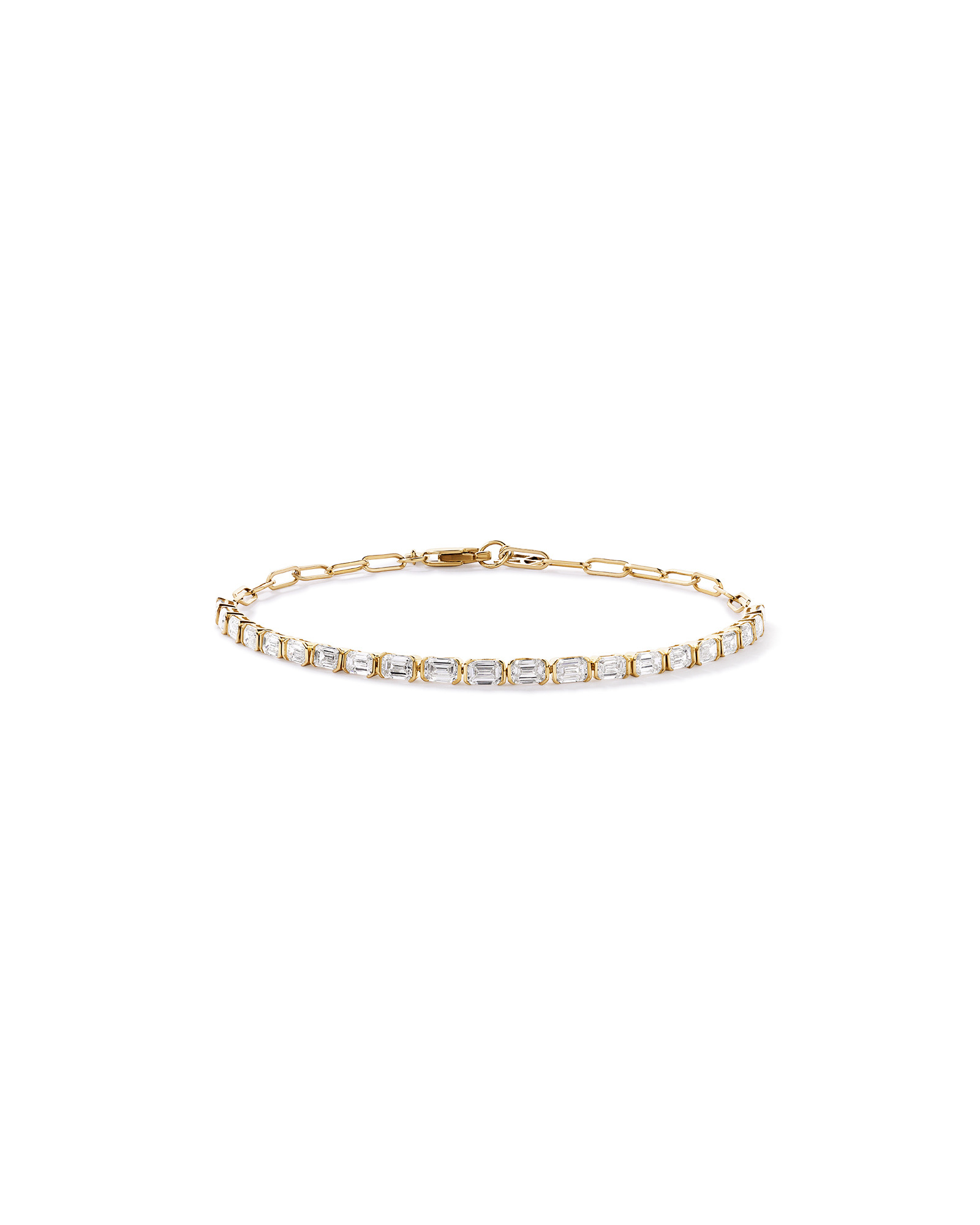 2.00 Carat TW Emerald Cut Laboratory-Grown Diamond Tennis Bracelet in 10kt Yellow Gold