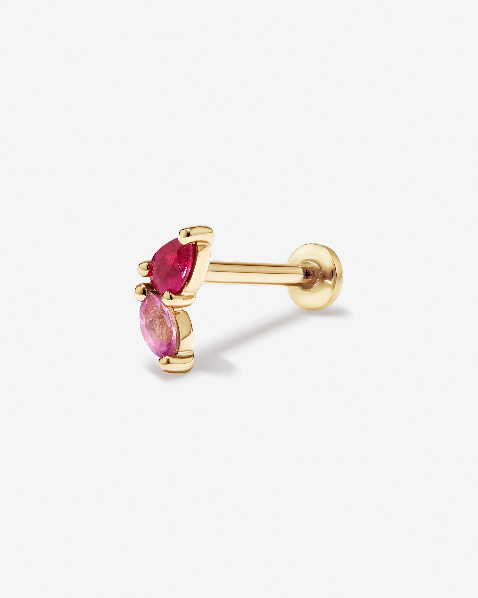 Pink Sapphire and Ruby Gemstone Flat Back Helix Single Stud Earring in 10kt Yellow Gold
