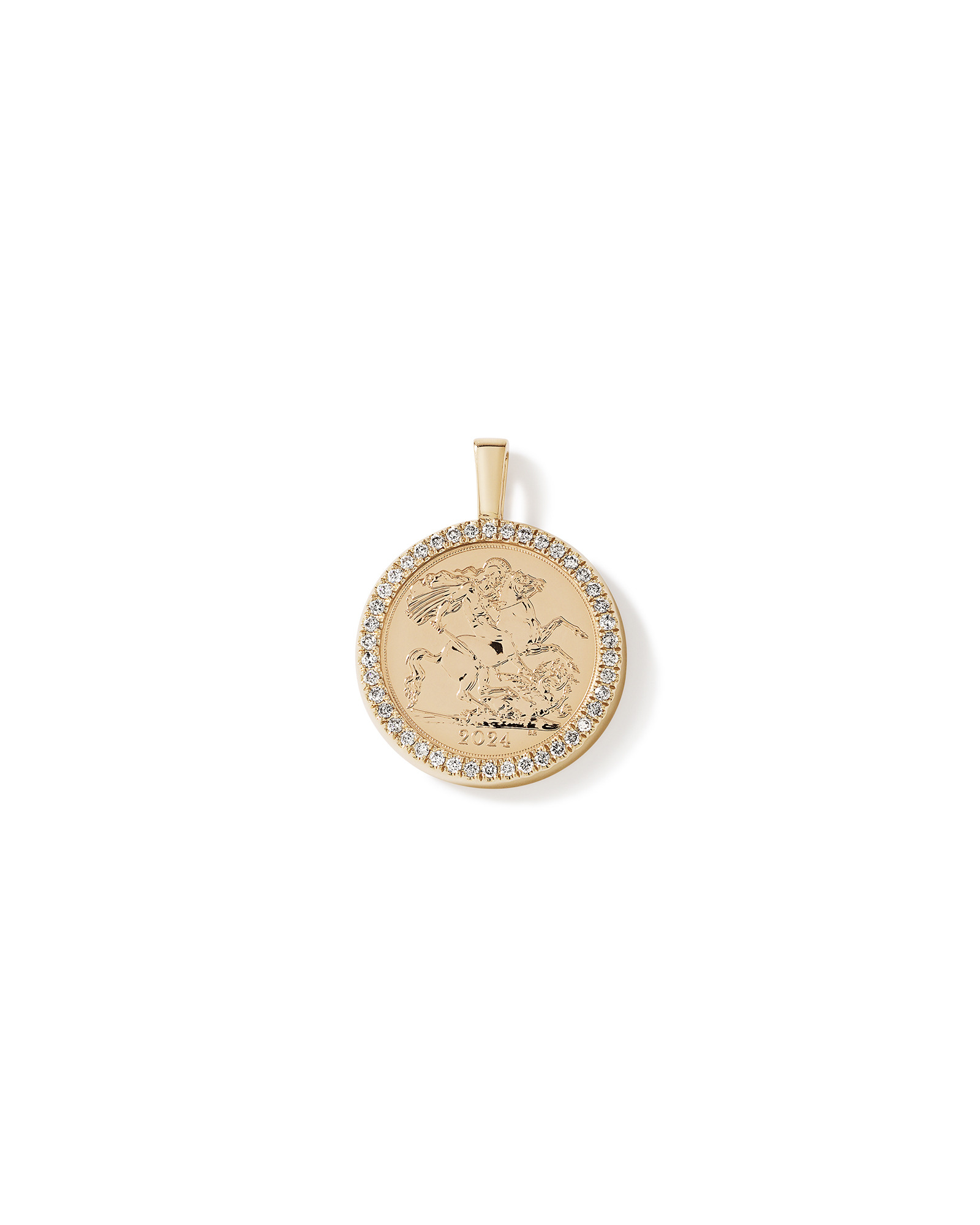 0.38 Carat TW Diamond Half Sovereign Medallion Pendant in 10kt and 22kt Yellow Gold