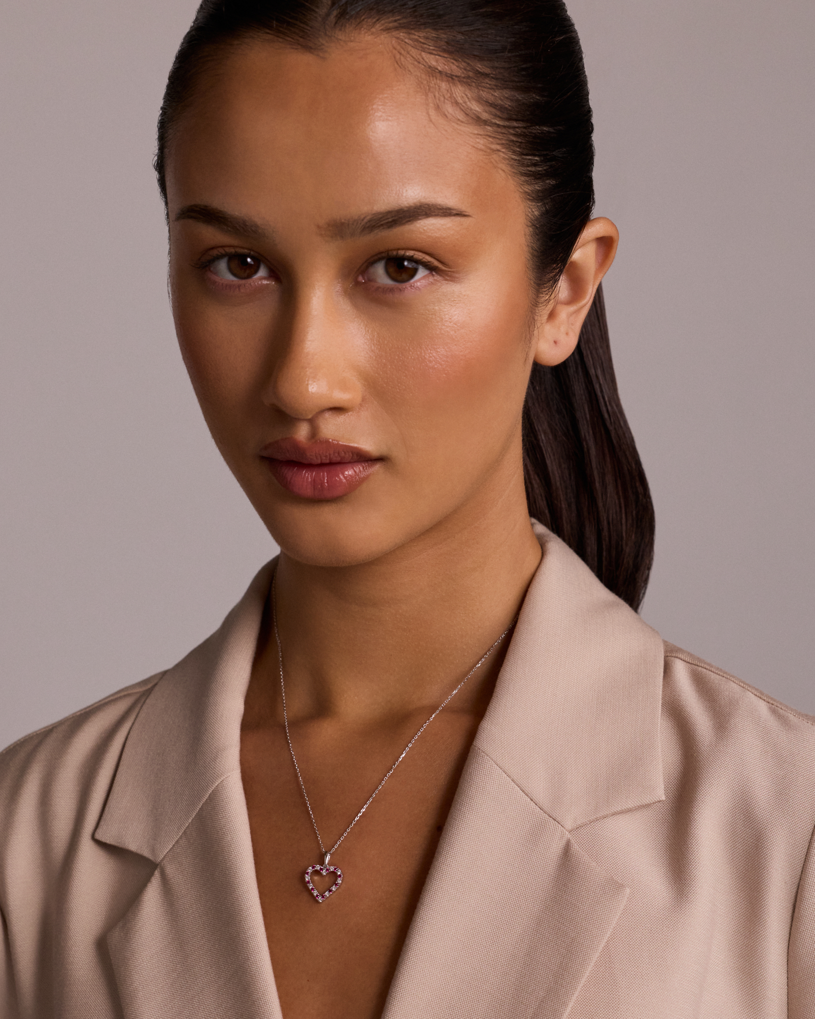 Heart Necklace with Created Ruby & 0.16 Carat TW of Diamonds in Sterling Silver