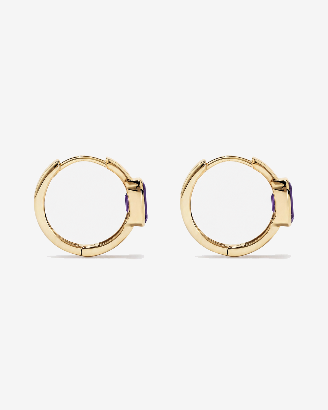 Amethyst Bezel Huggie Earrings in 10kt Yellow Gold
