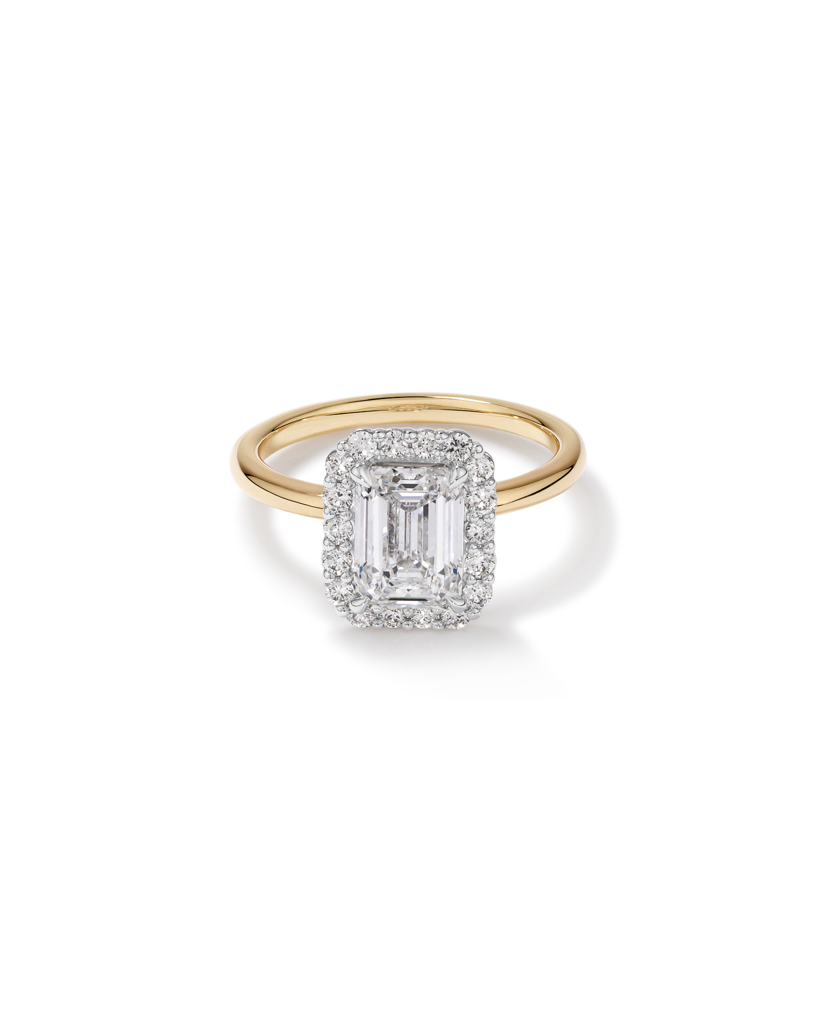 2.34 Carat TW Emerald Cut Laboratory-Grown Diamond Halo Engagement Ring 14kt Yellow and White Gold