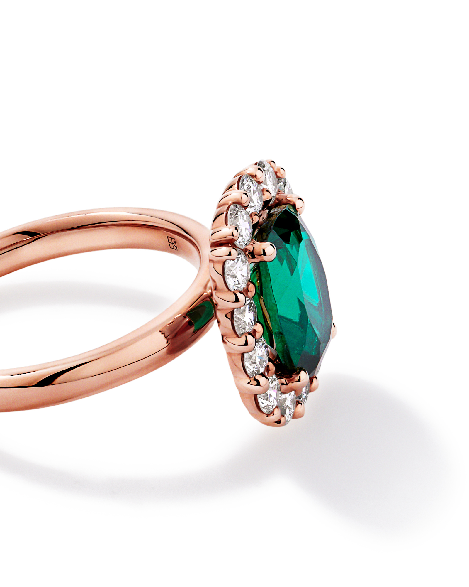 Created Emerald & 0.96 Carat TW Laboratory-Grown Diamond Halo Ring 10kt Rose Gold