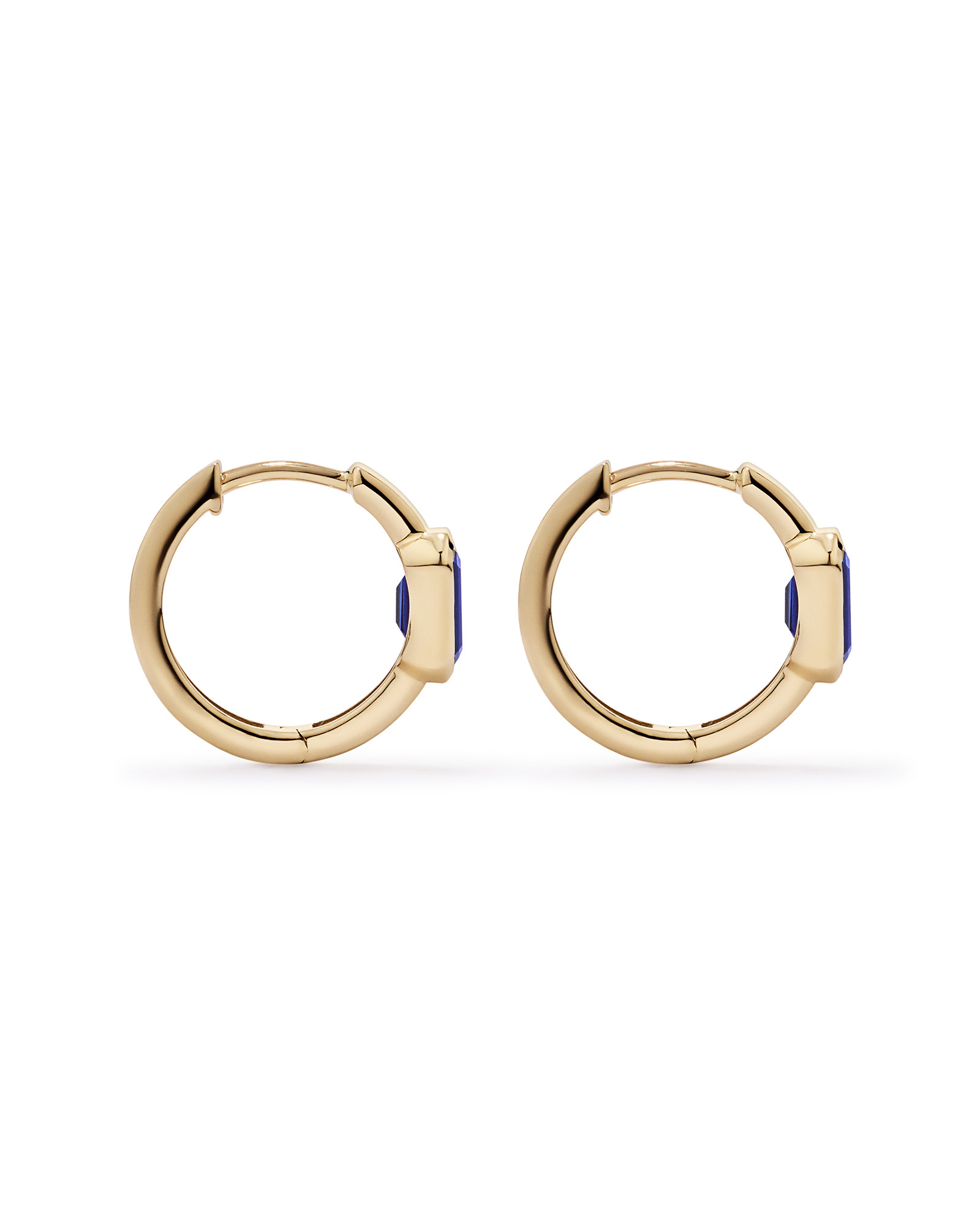 Created Sapphire Bezel Huggie Earrings in 10kt Yellow Gold