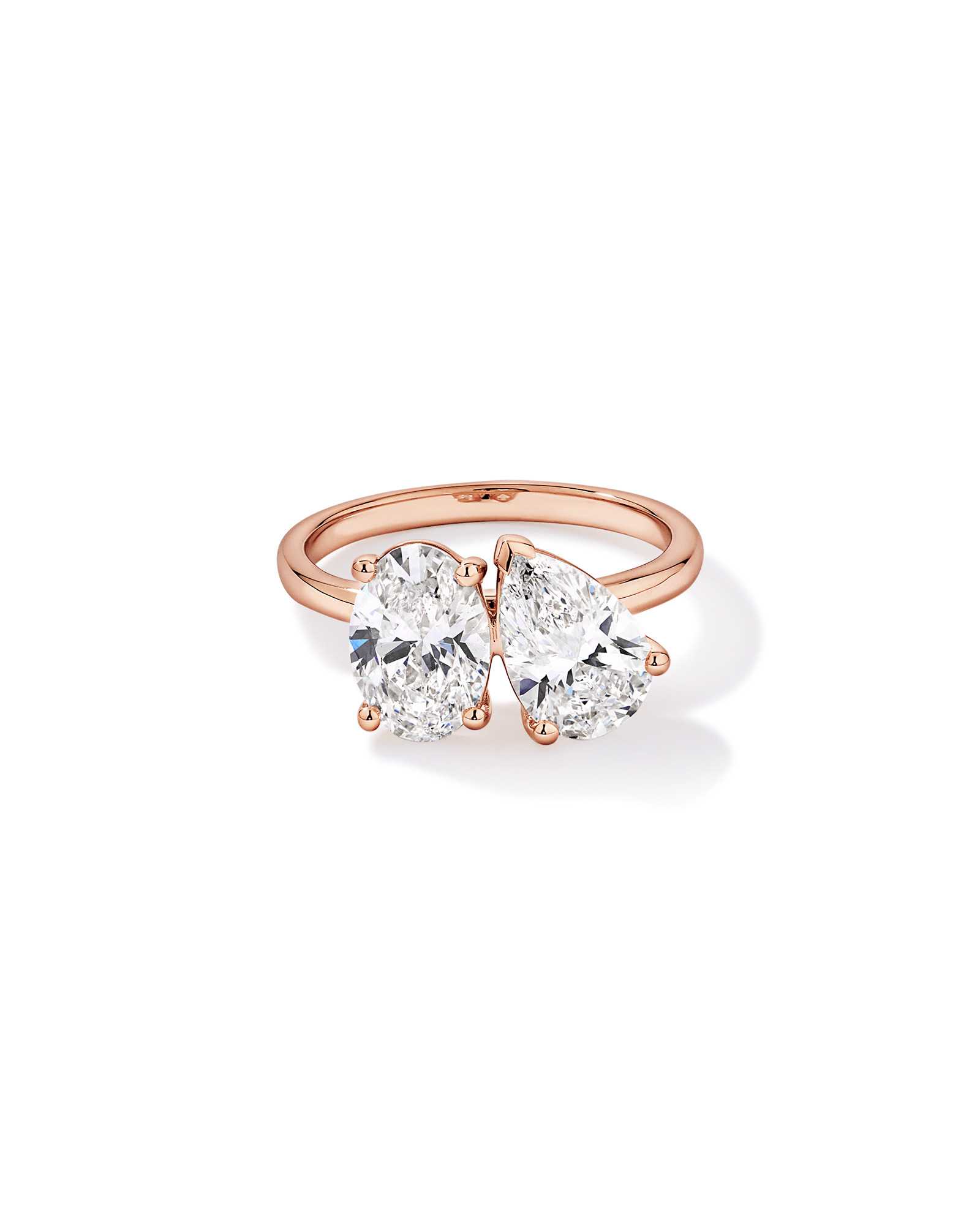 3.00TW Pear and Oval Laboratory-Grown Diamond Two Stone Engagement Ring in 14kt Rose Gold
