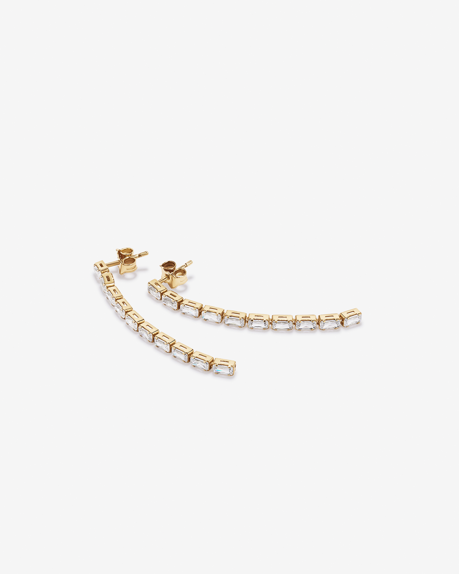 Baguette Cubic Zirconia Tennis Drop Earrings in 18kt Yellow Gold Vermeil