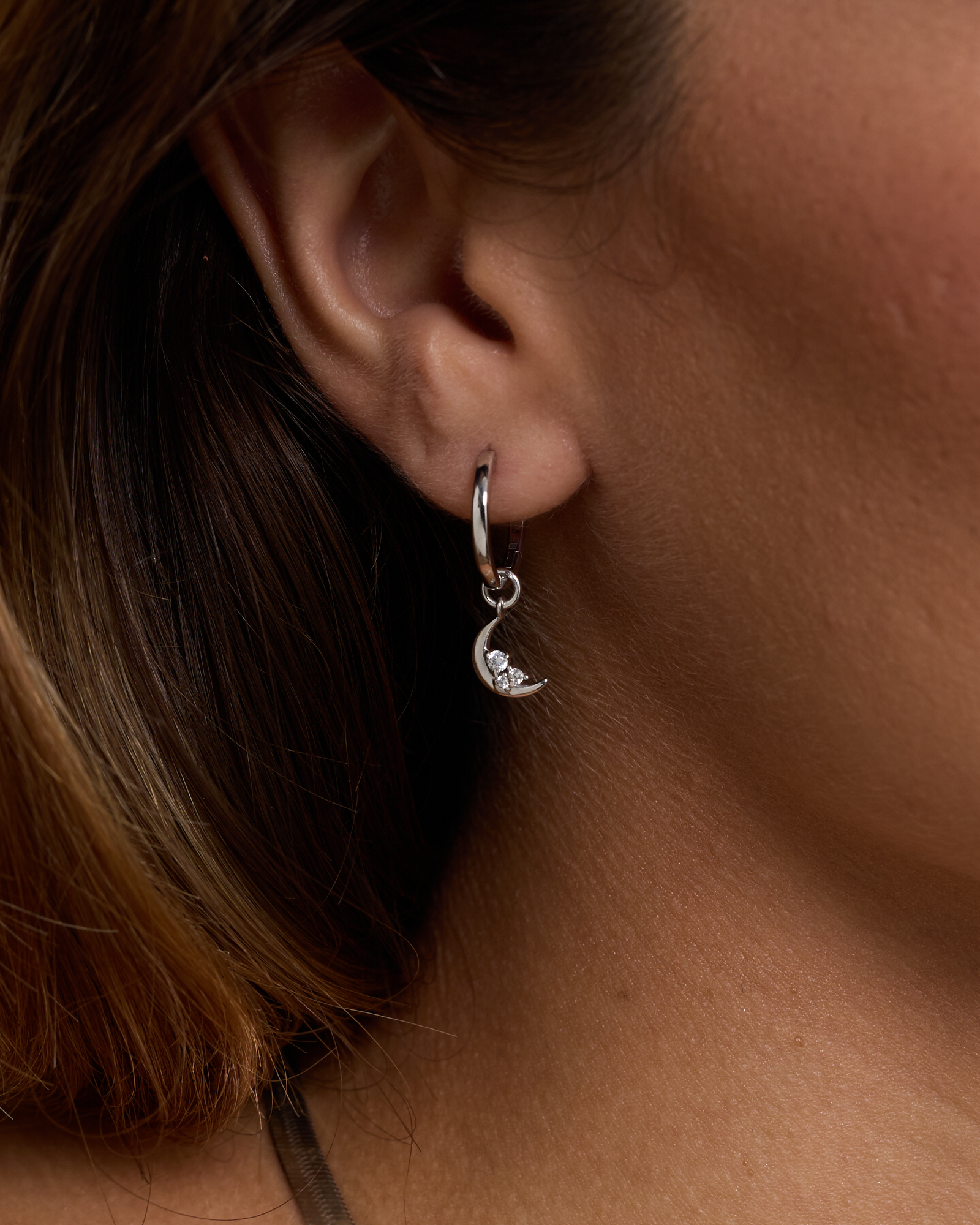 Charme de boucles d’oreilles Lune & Étoiles en argent sterling