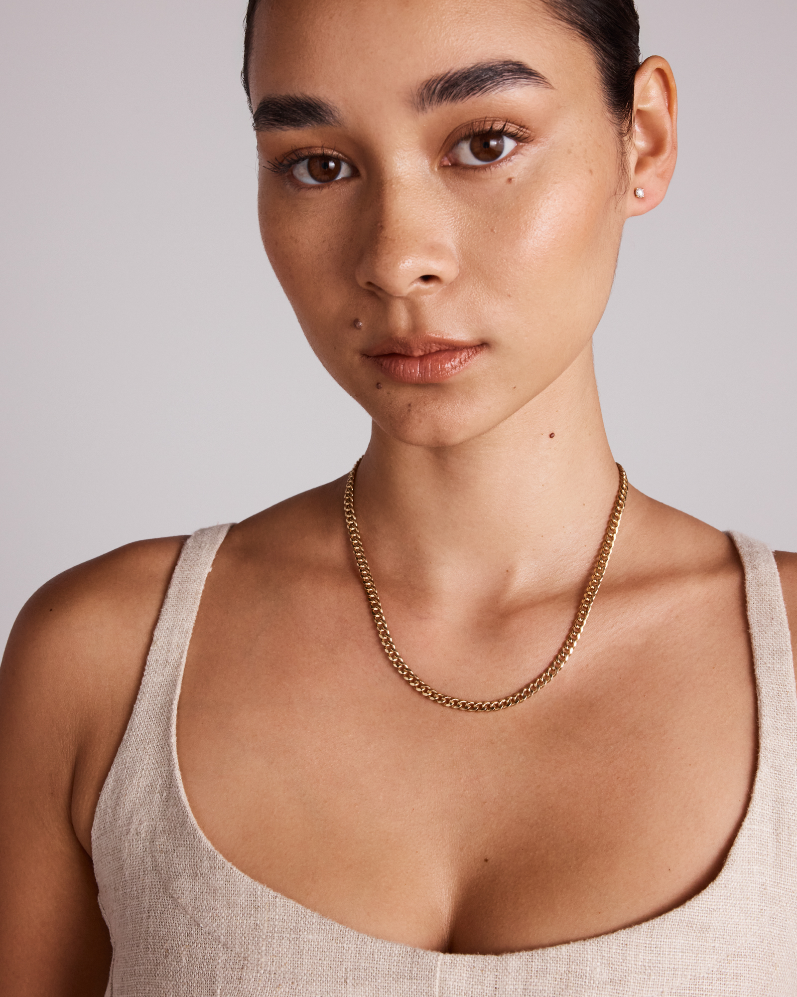 45cm (18”) 4.5mm Width Semi Solid Miami Curb Chain in 10kt Yellow Gold