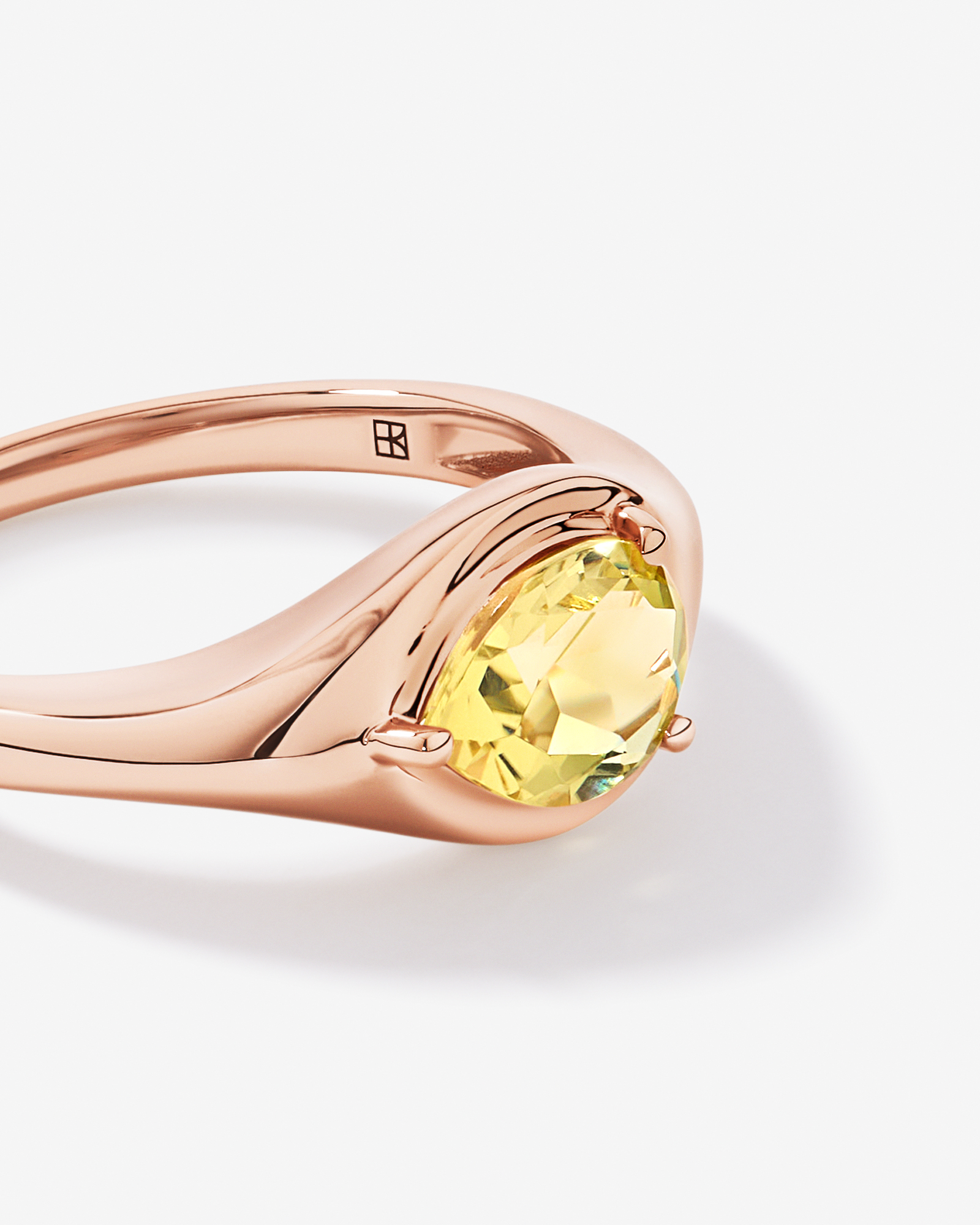 Pear Cut Lemon Quartz East-to-West Set Ring 10kt Rose Gold